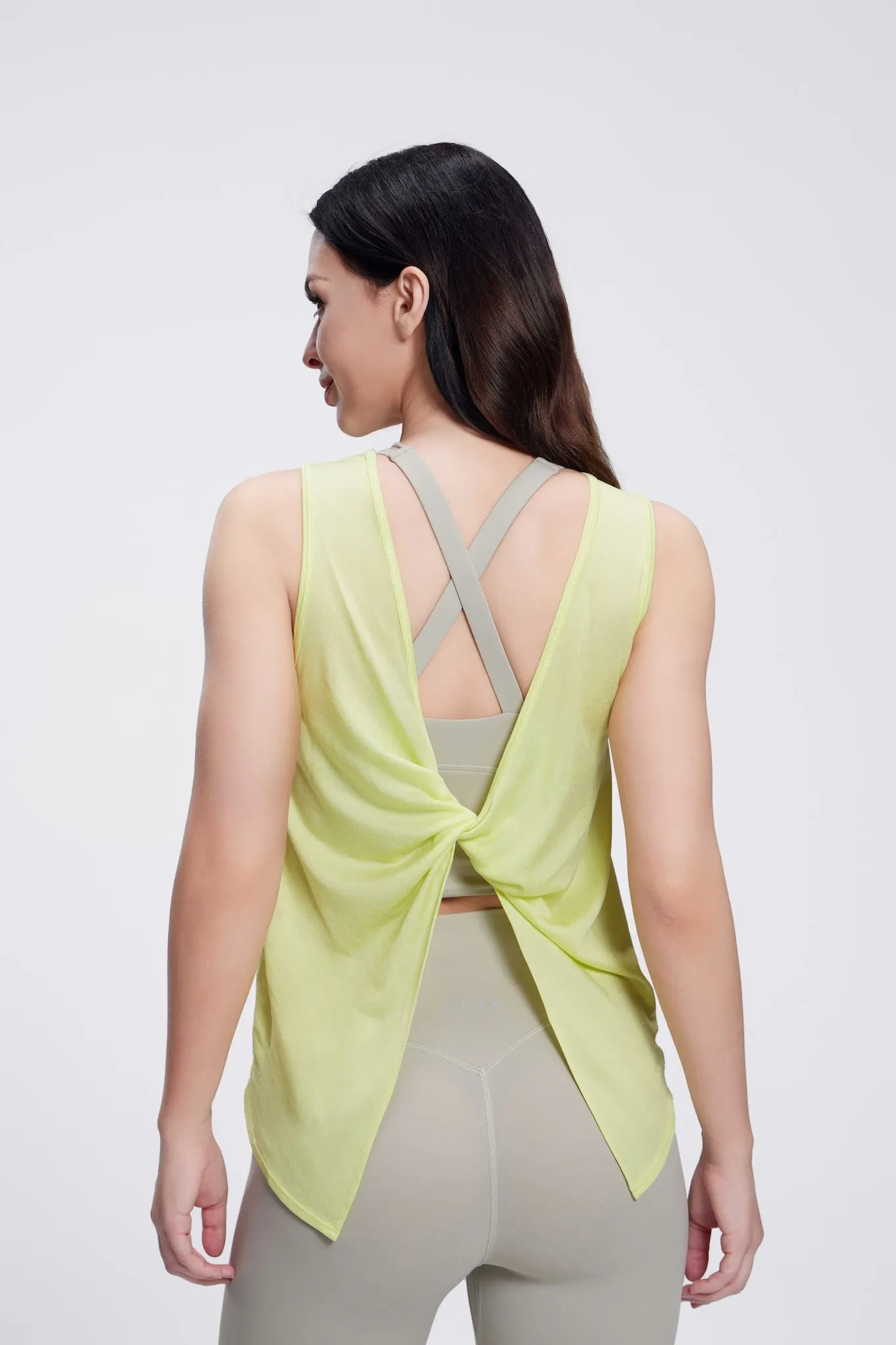 Contrast Binding Eco Friendly Dye Twist Knot Tank Top