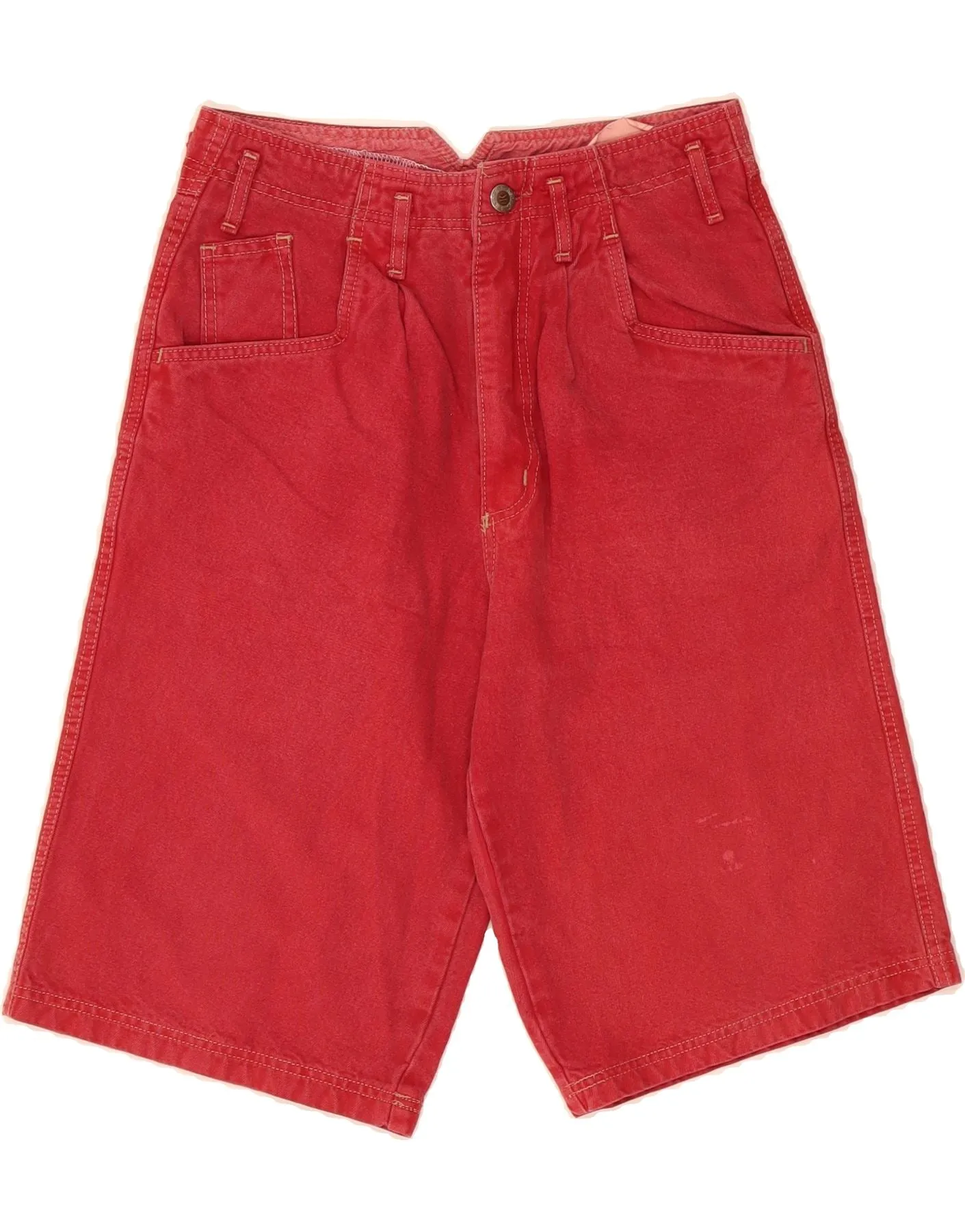 KENNY Womens High Waist Denim Shorts W29 Medium Red Cotton Holiday Wear Cotton shorts
