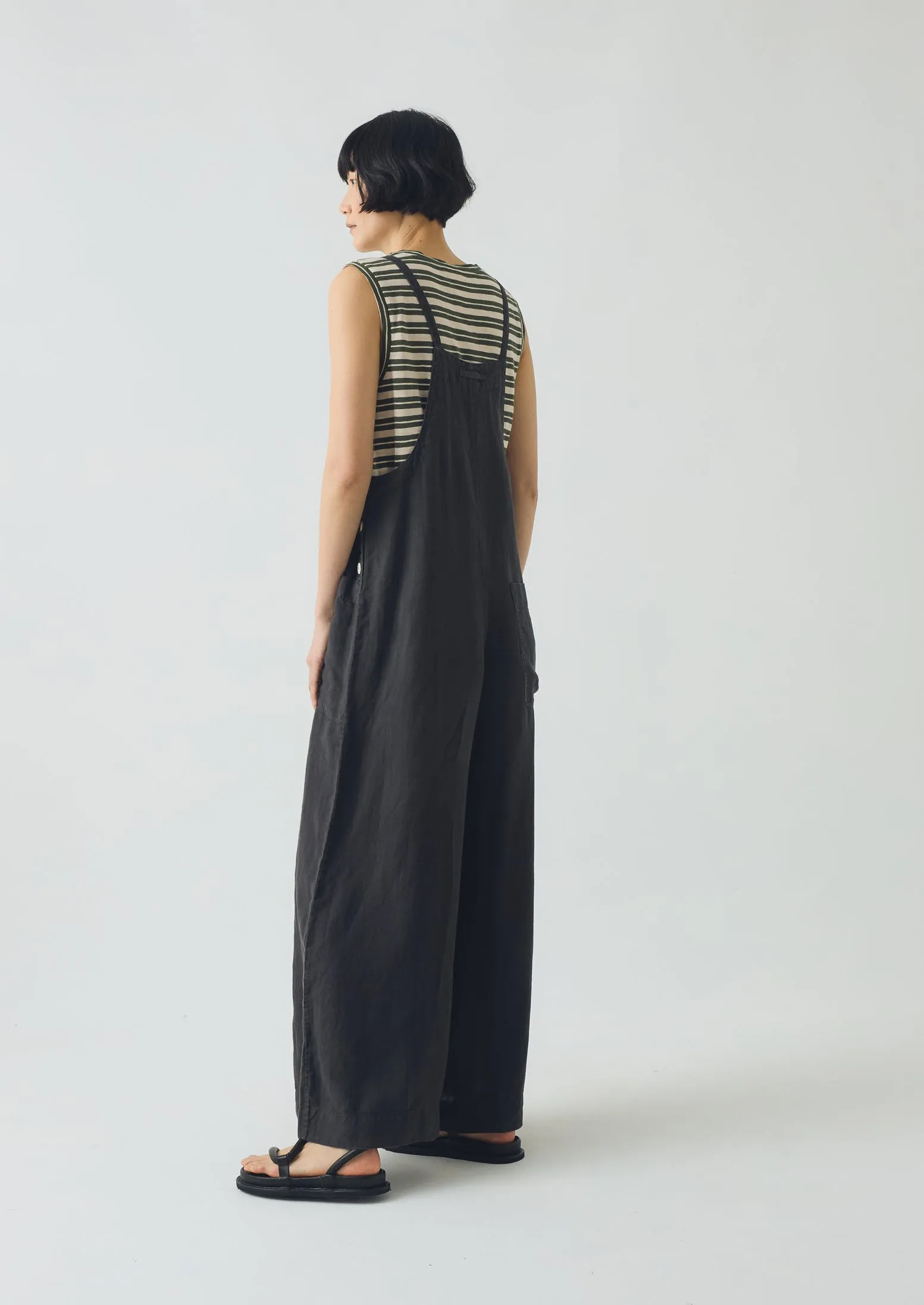 Thermal Regulating Fabric Garment Dyed Linen Pocket Jumpsuit | Black Pepper