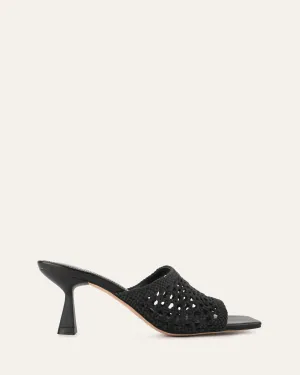 JORDYN MID HEEL SANDALS BLACK TEXTILE Luxury Office Shoes