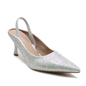 Textured Finish Minimal Layers Silver Bridal Sling Back L00870013