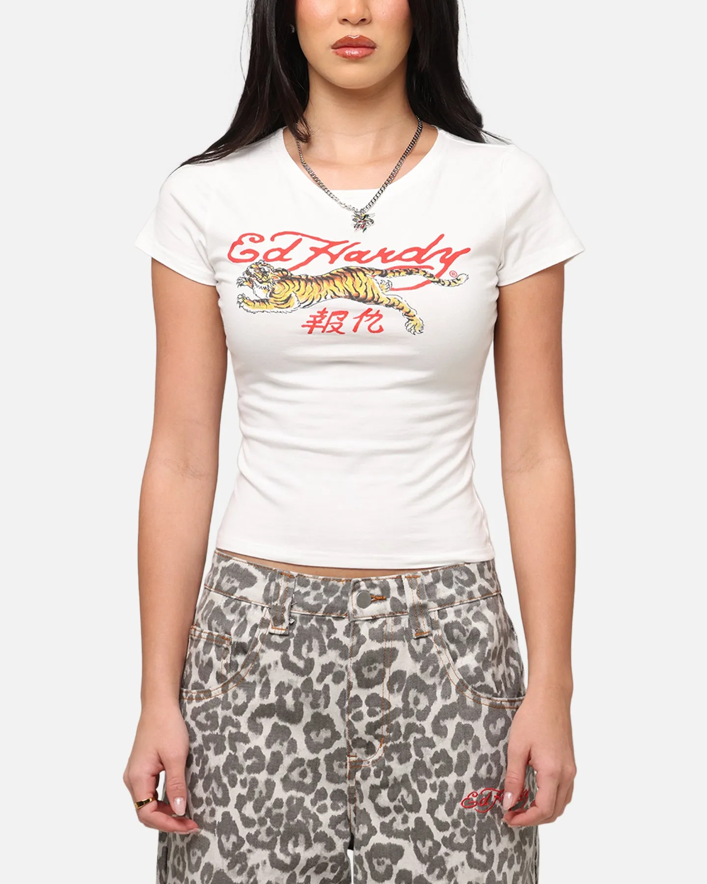 Ed Hardy Women's Tiger Baby T-Shirt White hiking clothes