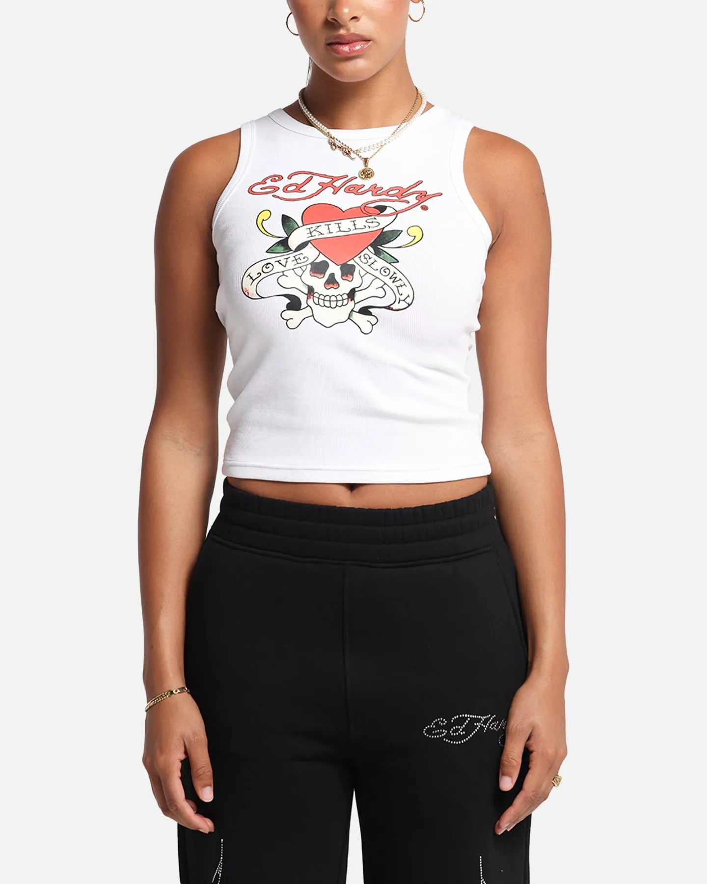 Ed Hardy Women's Love Kills Tank White Flexible Weave