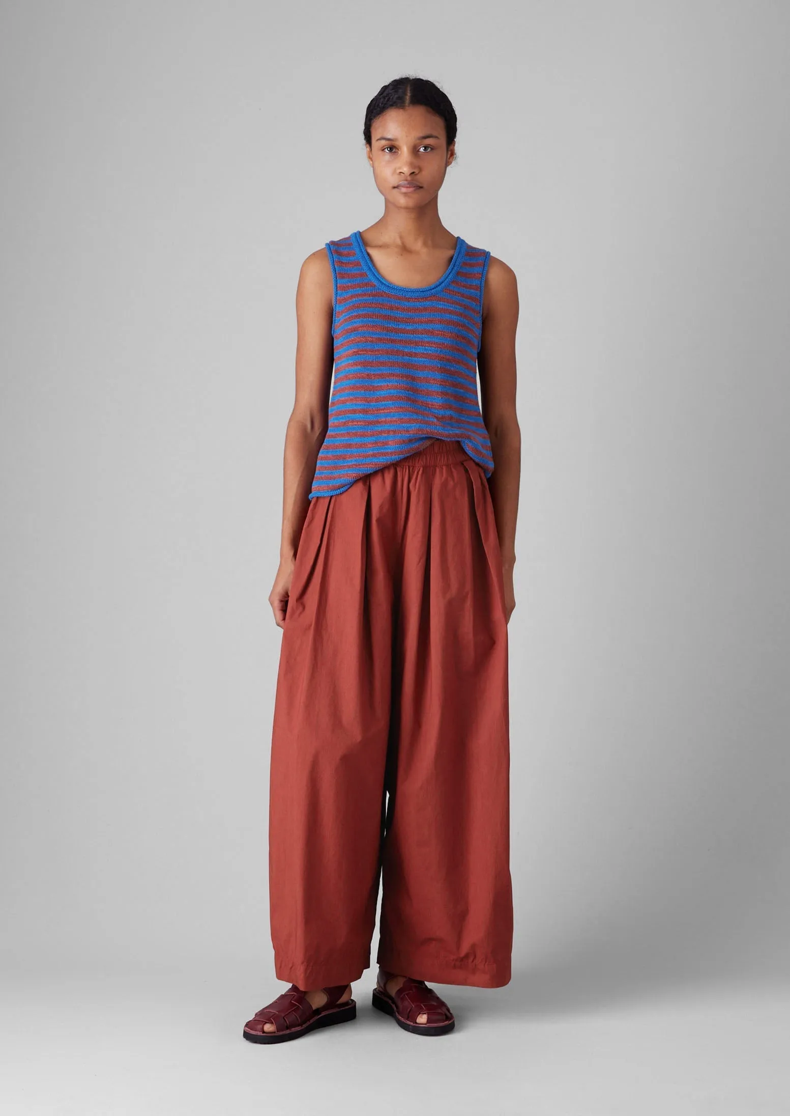 Pleated Cotton Poplin Pull On Pants | Brick MachineWashable