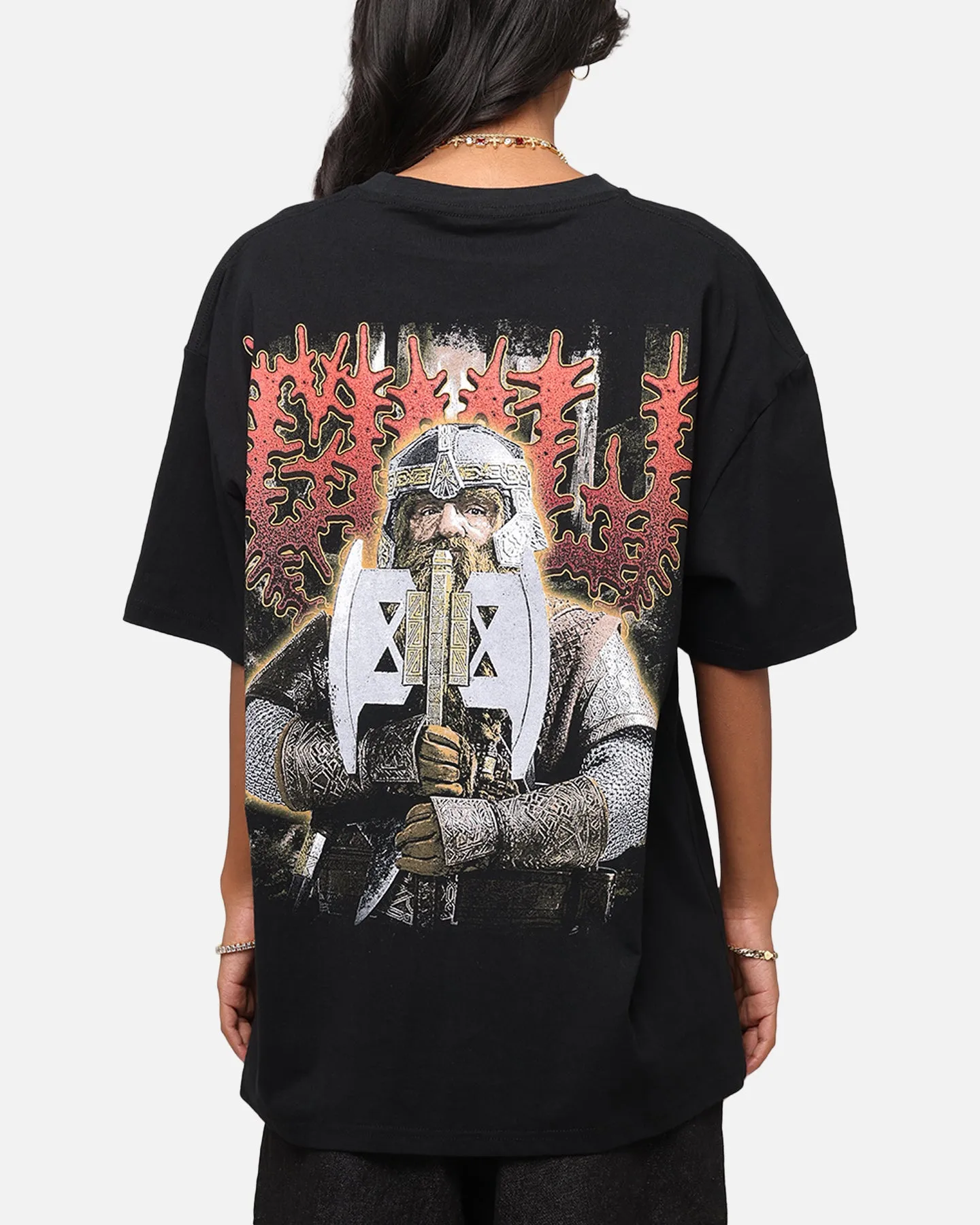 American Thrift X The Lord Of The Rings Gimli Heavy T-Shirt Black Classic Style Trend ReinforcedNeckline