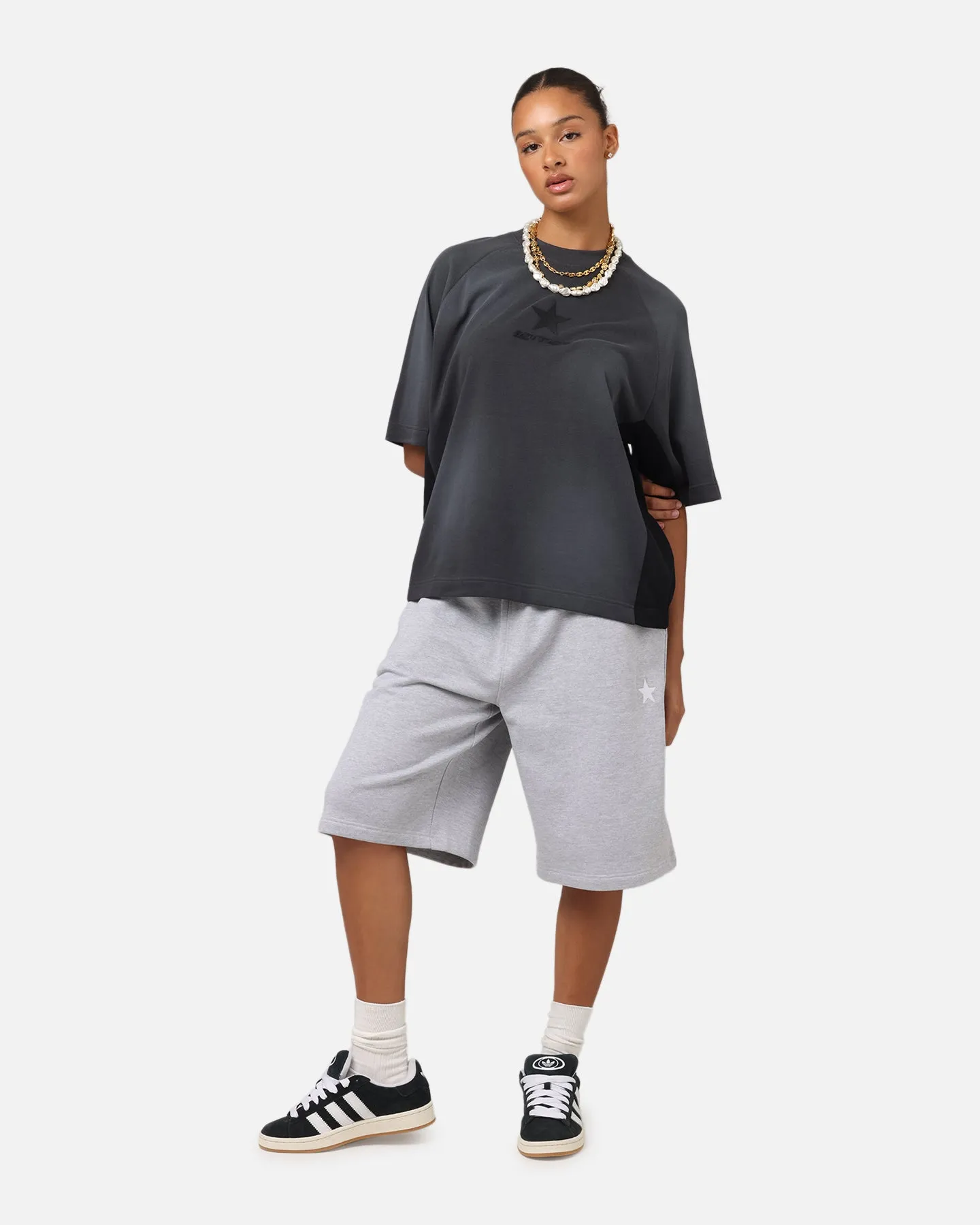 Loiter Daytona Panel T-Shirt Washed Black Crew neck classic