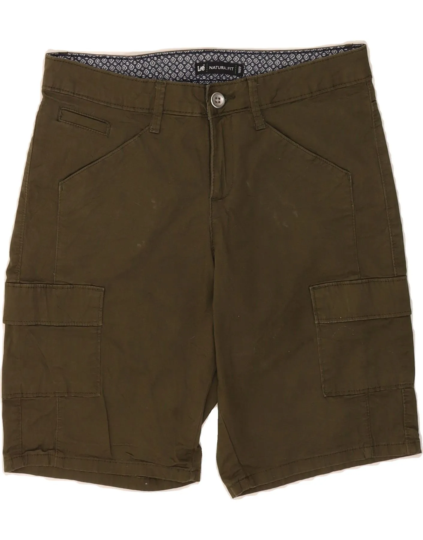 LEE Womens Natural Fit Cargo Shorts US 4 Small W32 Green Cotton Contoured Cuff Design All Season