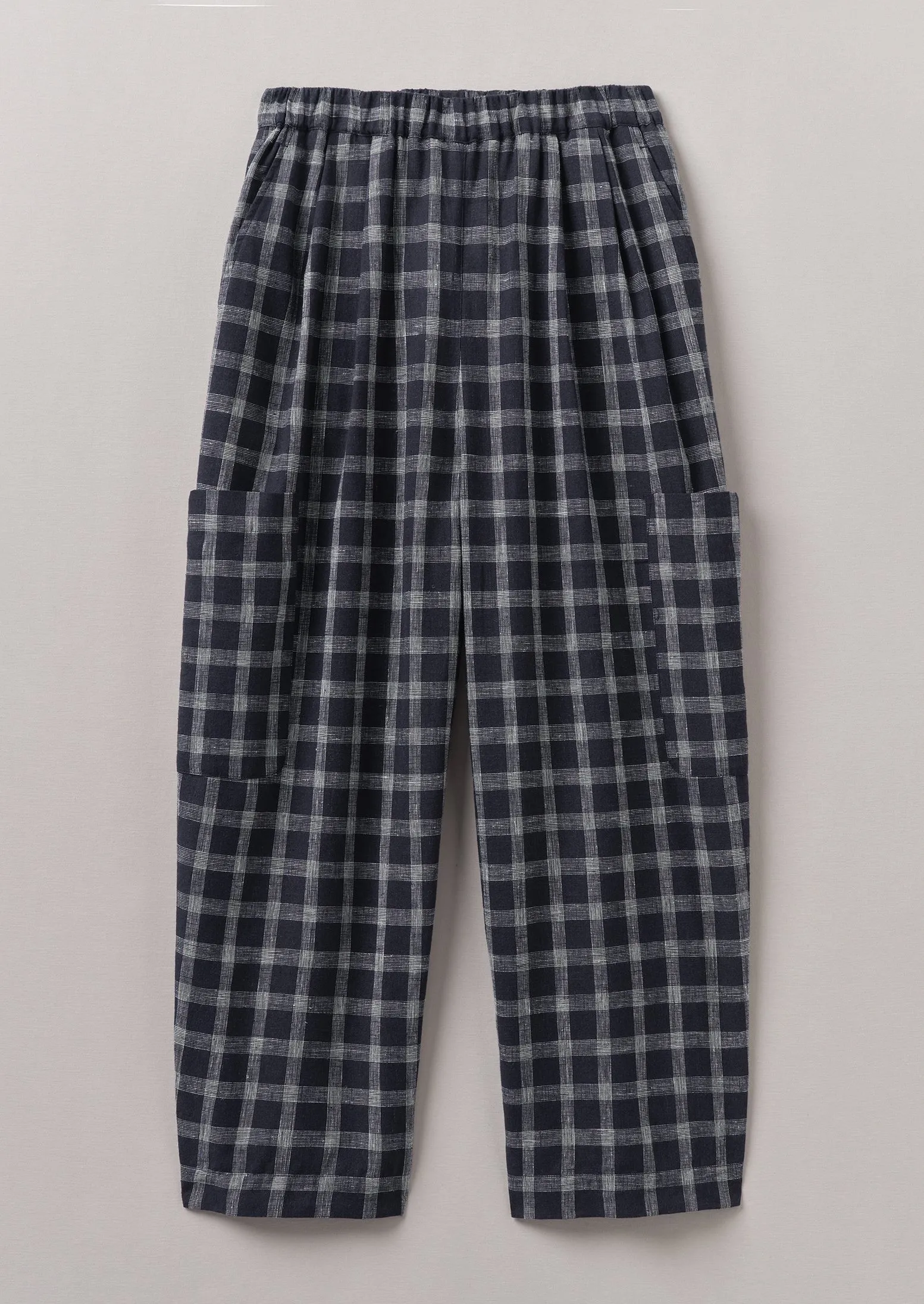 Quick Flex Fashionable Design Check Cotton Linen Patch Pocket Pants | Slate