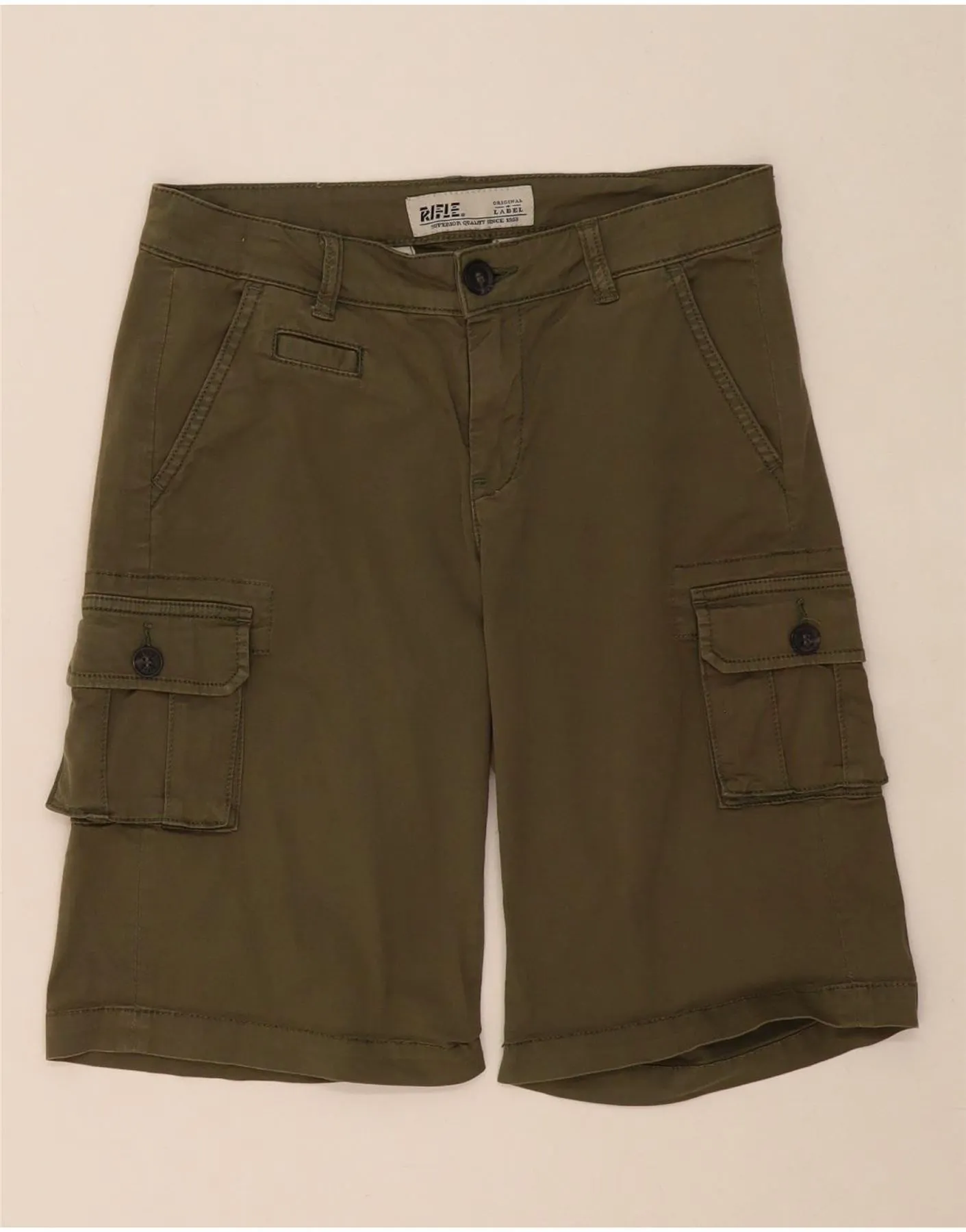High Rise Waist RIFLE Womens Cargo Shorts W25 XS Khaki Cotton