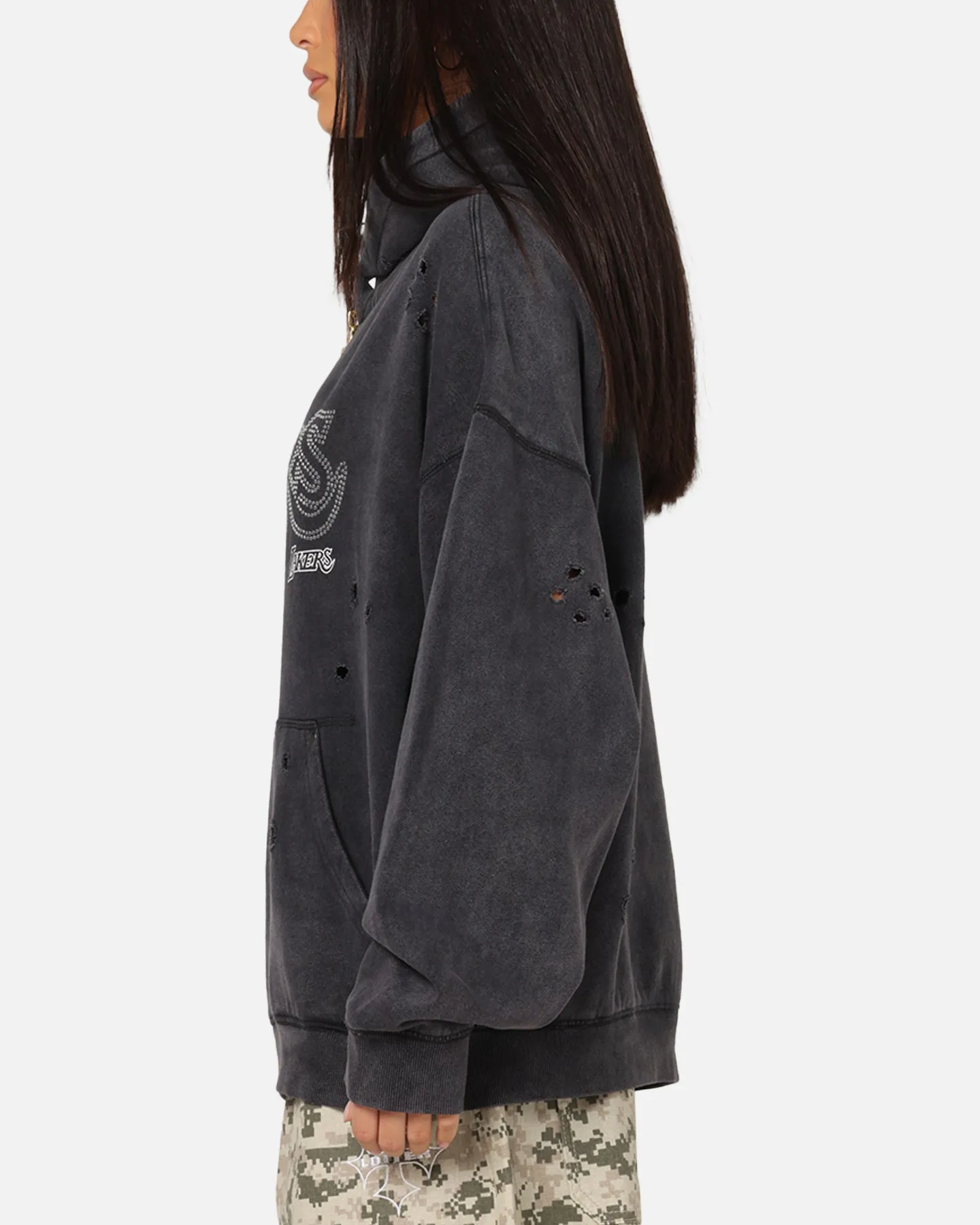 Urban appeal Mitchell & Ness Los Angeles Lakers Distressed Rhinestone Logo Hoodie Faded Black
