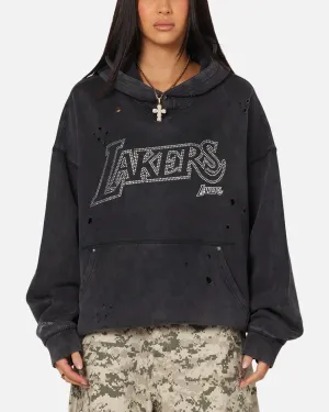 Holiday Wear Mitchell & Ness Los Angeles Lakers Distressed Rhinestone Logo Hoodie Faded Black
