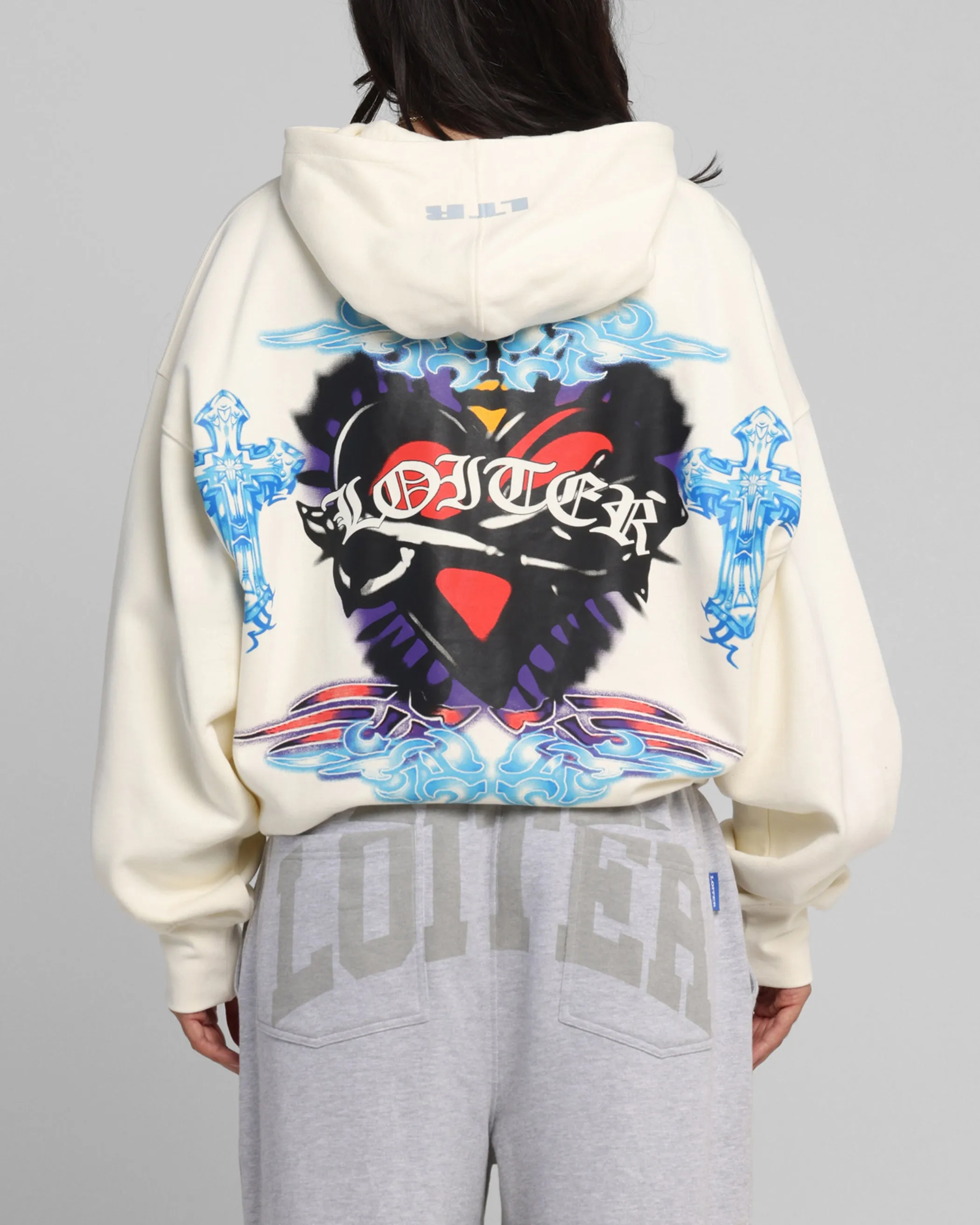 Modern Apparel Loiter Hearts Zip Hoodie Off White
