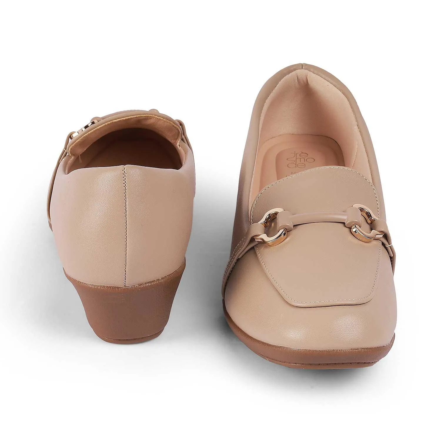 Tresmode Trevy Beige Women's Casual Sole Loafers Durable Leather Slip-ons Foot Safe