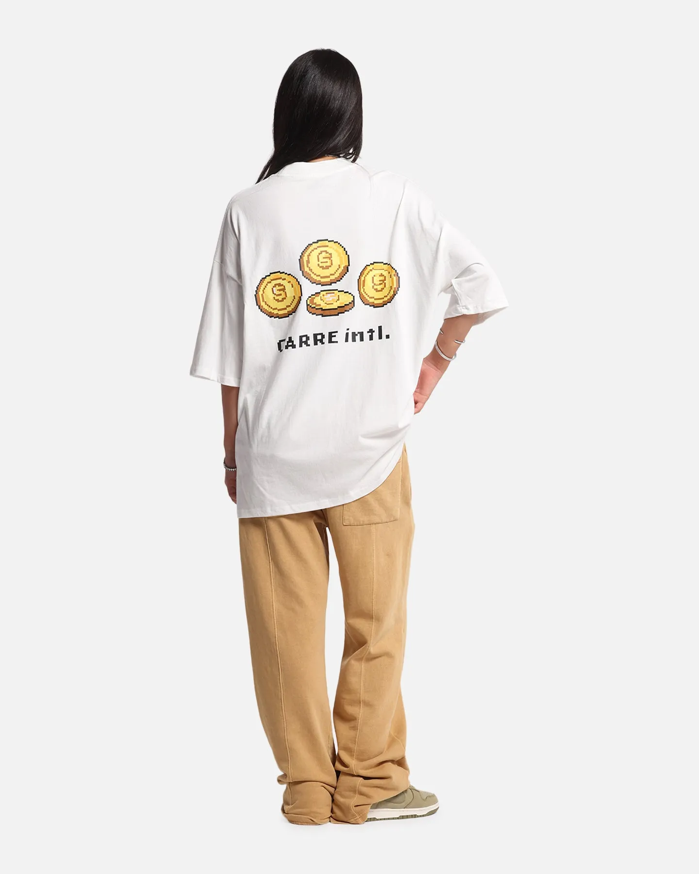 Weekend Smart Retro Style Carre Level Up Mock Neck T-Shirt Off White