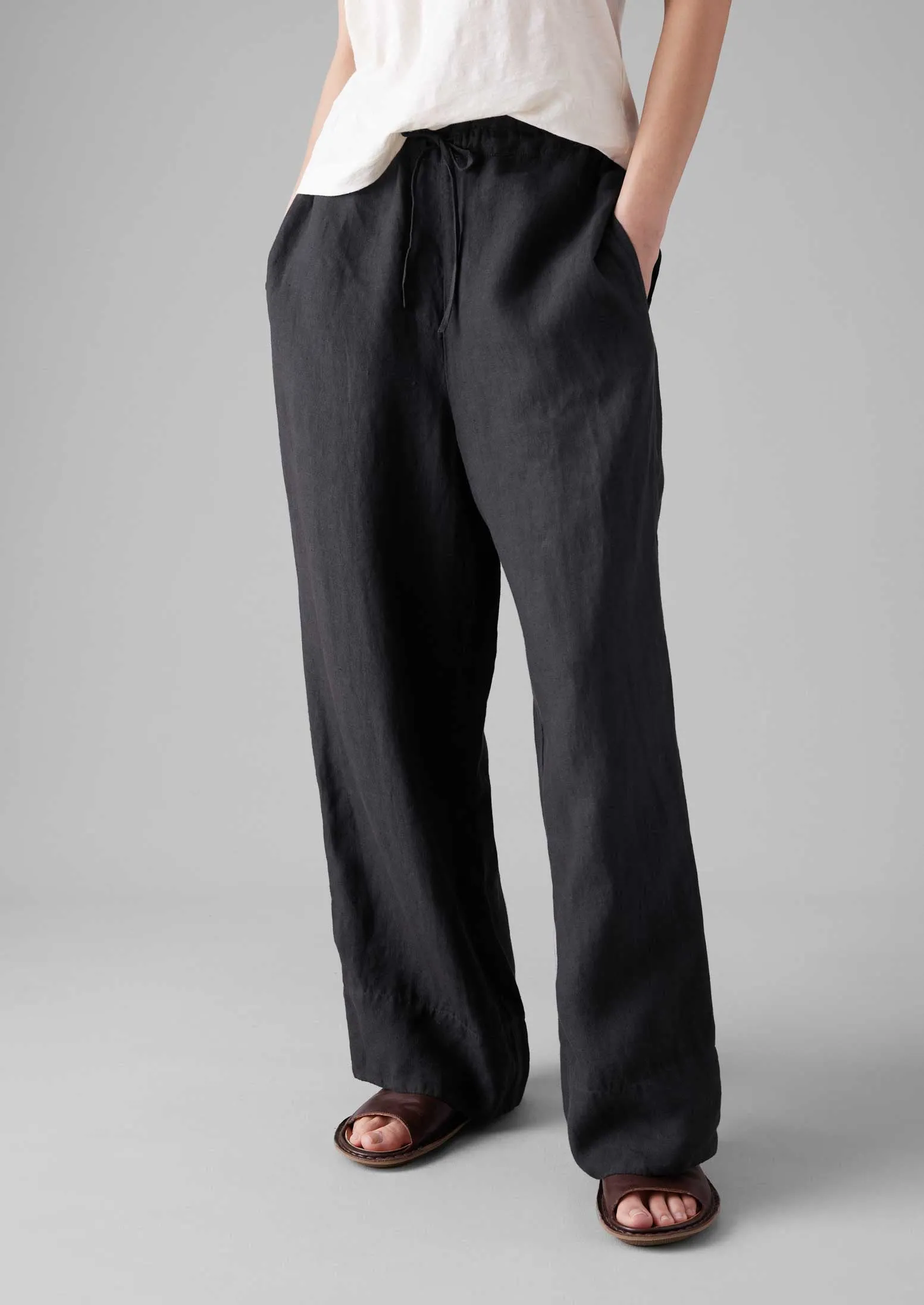 Garment Dyed Linen Wide Leg Pants | Black Pepper DoubleLayeredHem Performance Gear