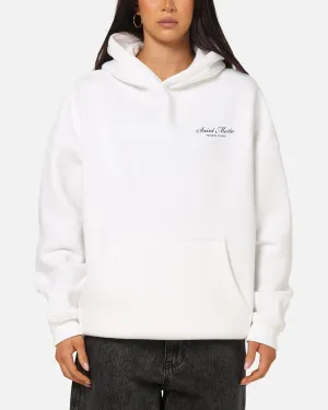 Saint Morta Studios Logo Boxy Hoodie White Odor Resistant Coating No Sag Shoulder Support