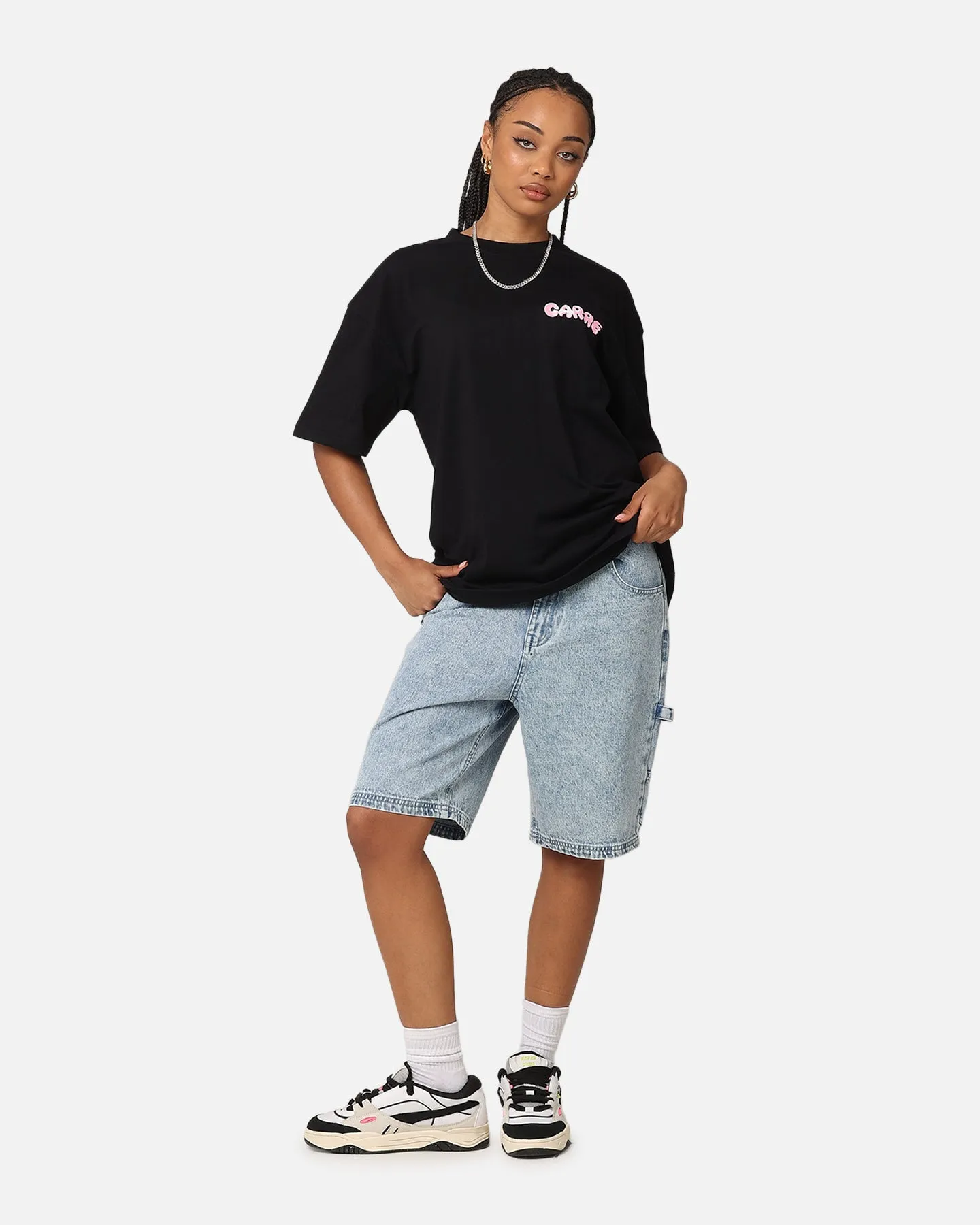 Layerable Look Layered Shoulder Design Carre Melted Drop T-Shirt Black