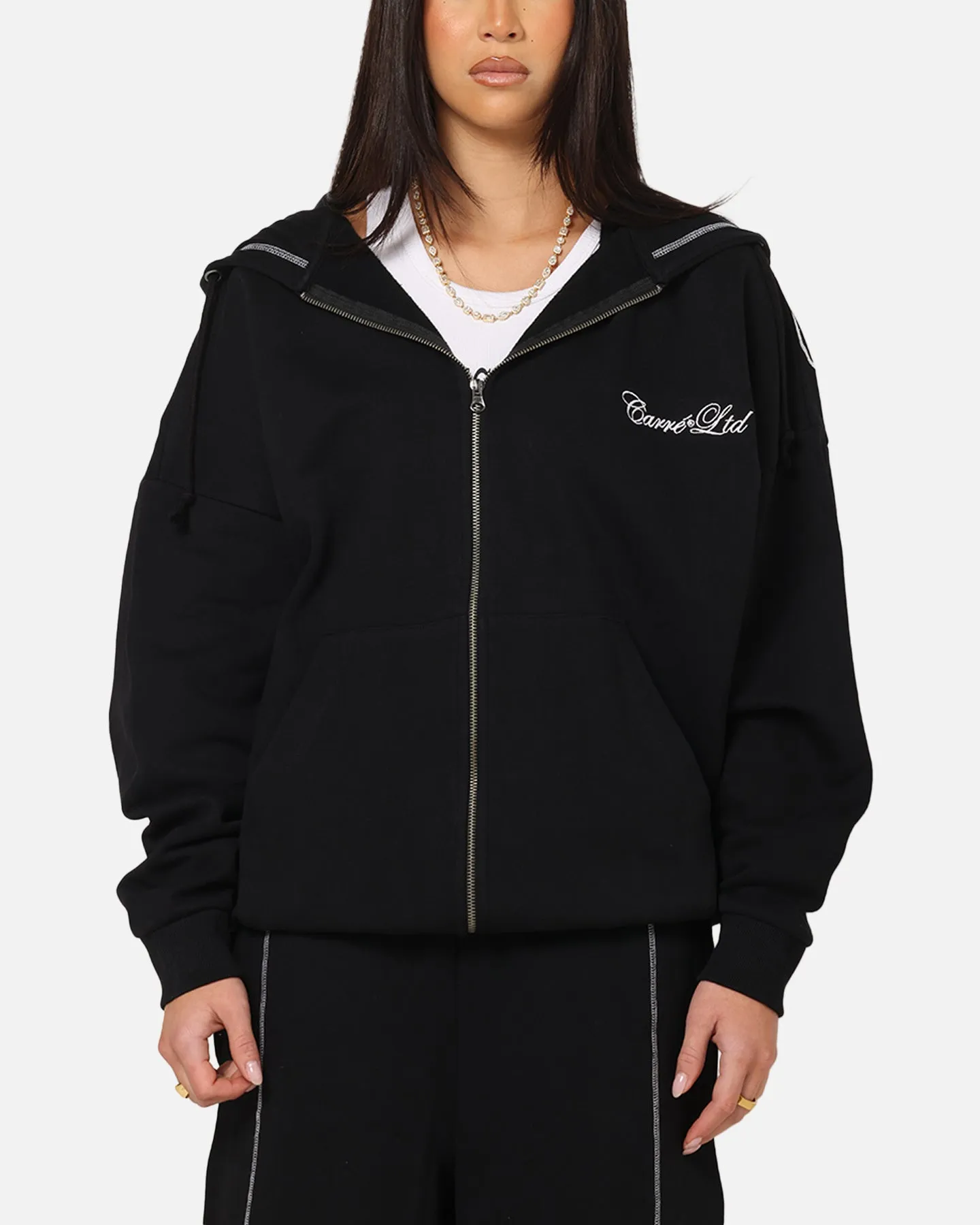 Trendy Style Carre Script Hoodie Black