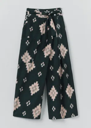 ComfortWaistband Laser Cut Perforations Fugue Ikat Wrap Pants | Midnight/Sand