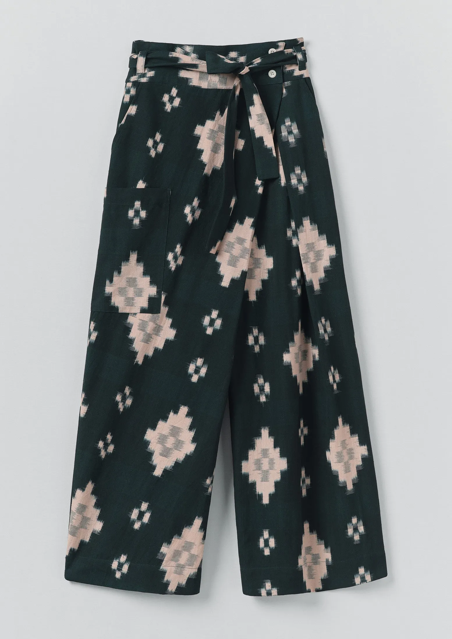 ComfortWaistband Laser Cut Perforations Fugue Ikat Wrap Pants | Midnight/Sand