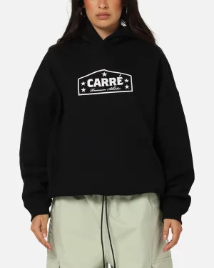 Layered Hem Design Carre Block Star Hoodie Black
