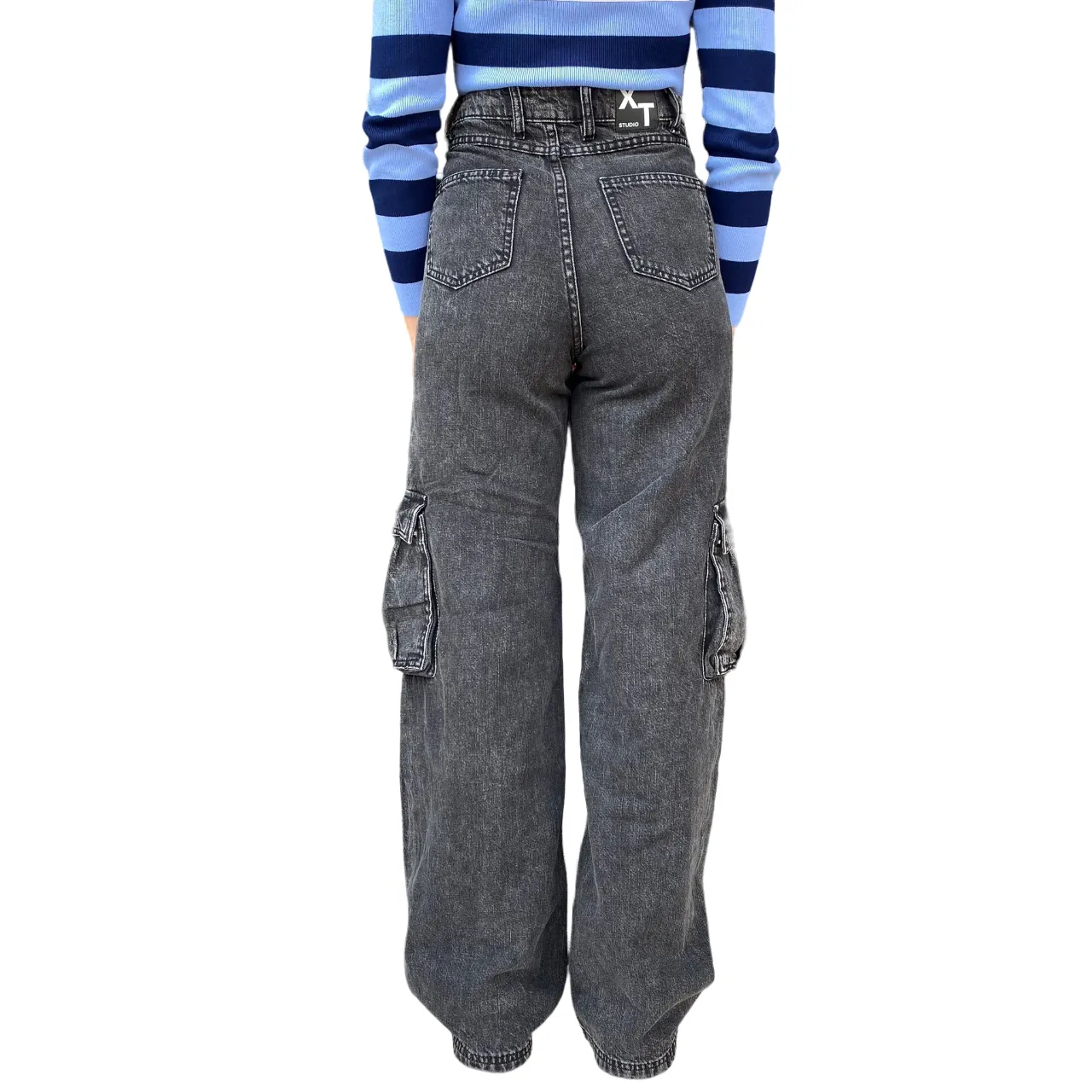 XT-Studio pantalone jeans largo con tasconi da ragazza X124WVC009D419U8-R28 nero slavato Loose Textured Travel Outfit