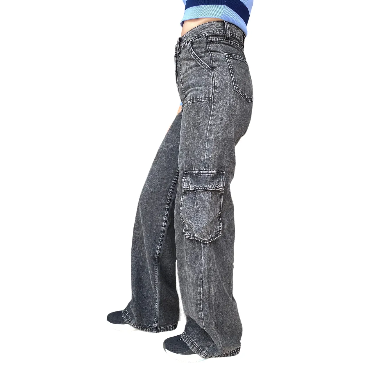 XT-Studio pantalone jeans largo con tasconi da ragazza X124WVC009D419U8-R28 nero slavato True Fit