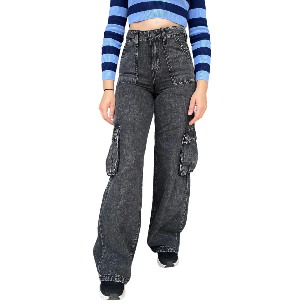 XT-Studio pantalone jeans largo con tasconi da ragazza X124WVC009D419U8-R28 nero slavato Cool Essentials Weekend Wear