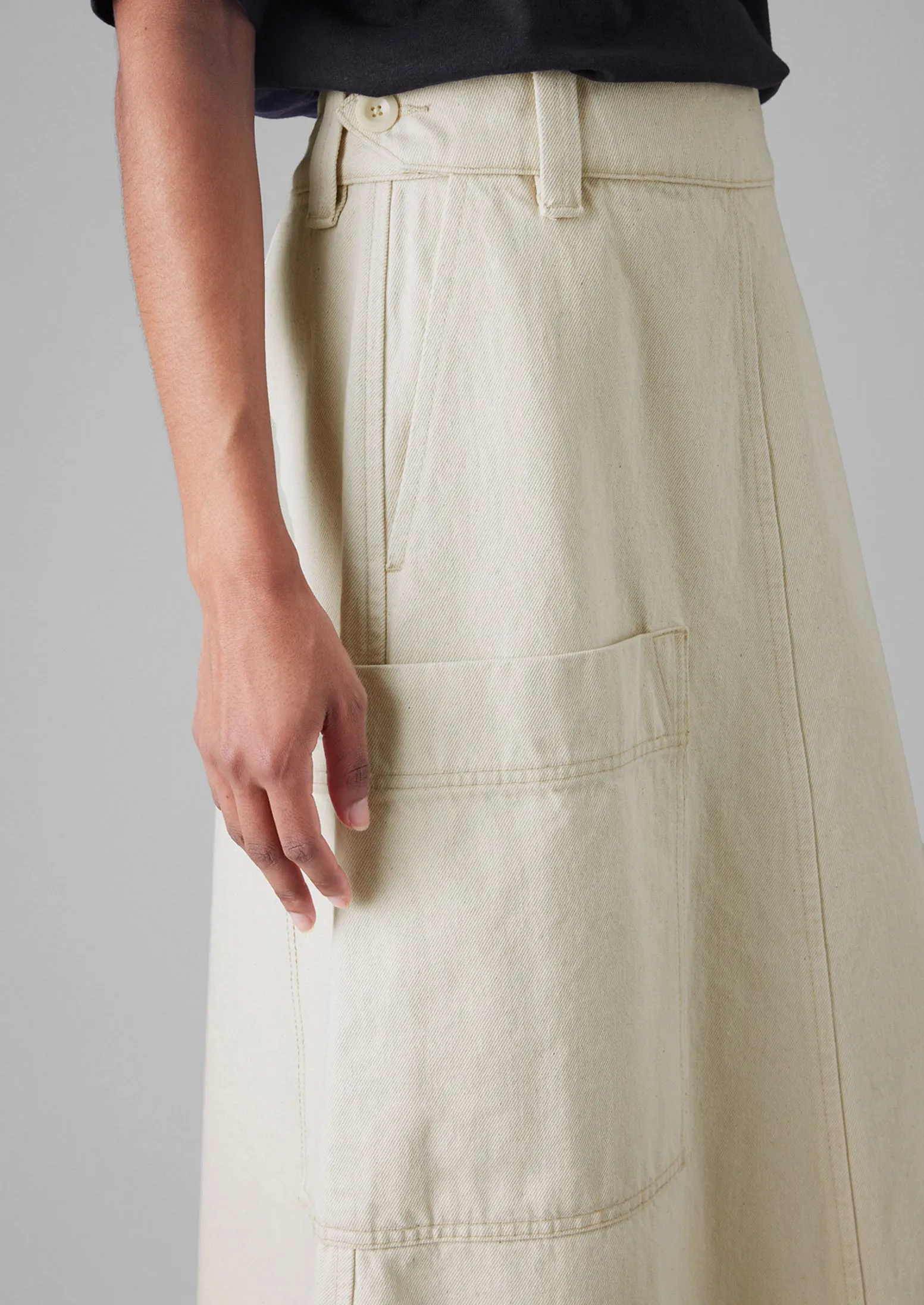 Denim Skirt | Ecru Adjustable Waistband Style Layering