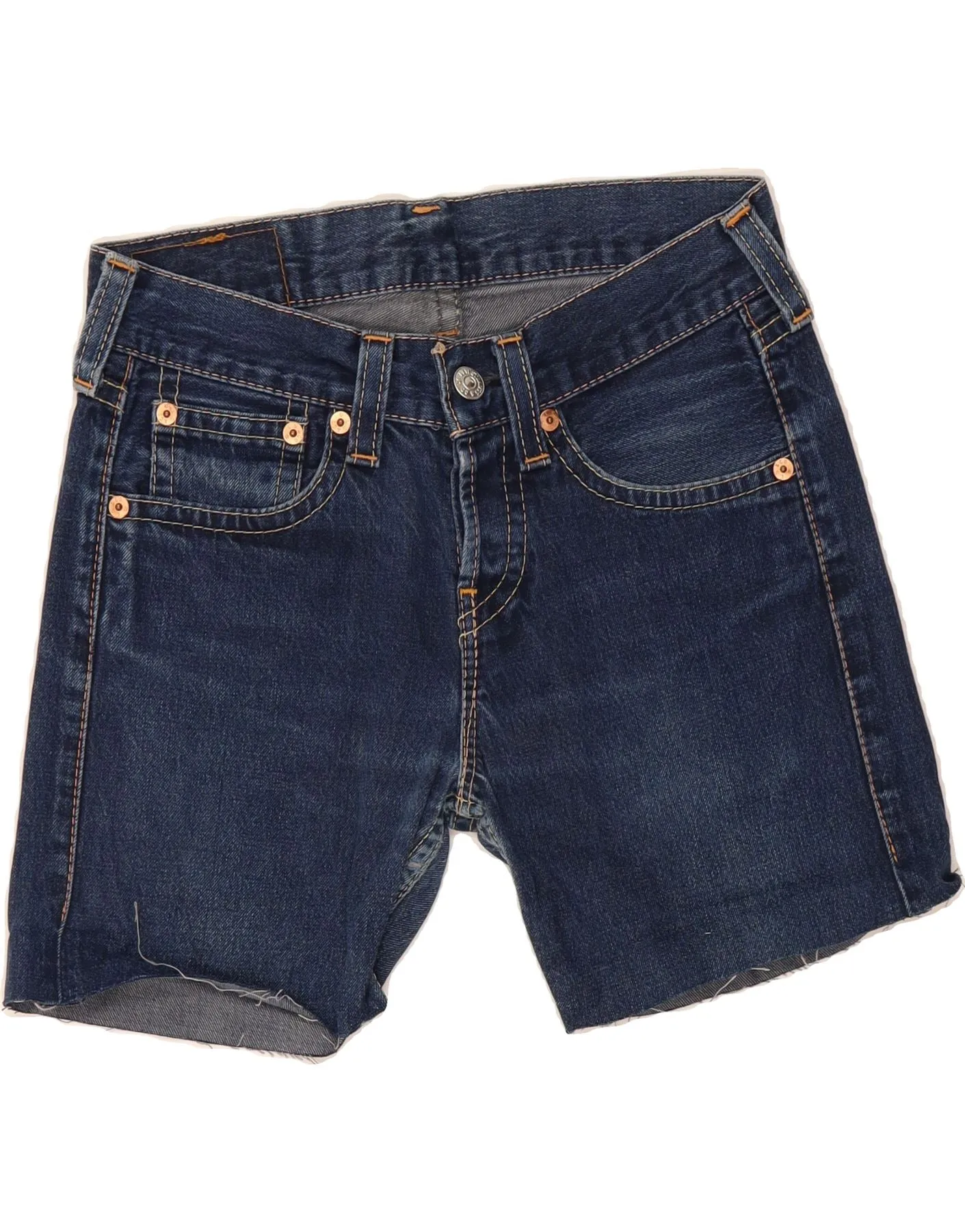LEVI'S Womens 907 Denim Shorts W29 Medium Navy Blue Cotton Tagless Labeling Ergonomic Panel Design