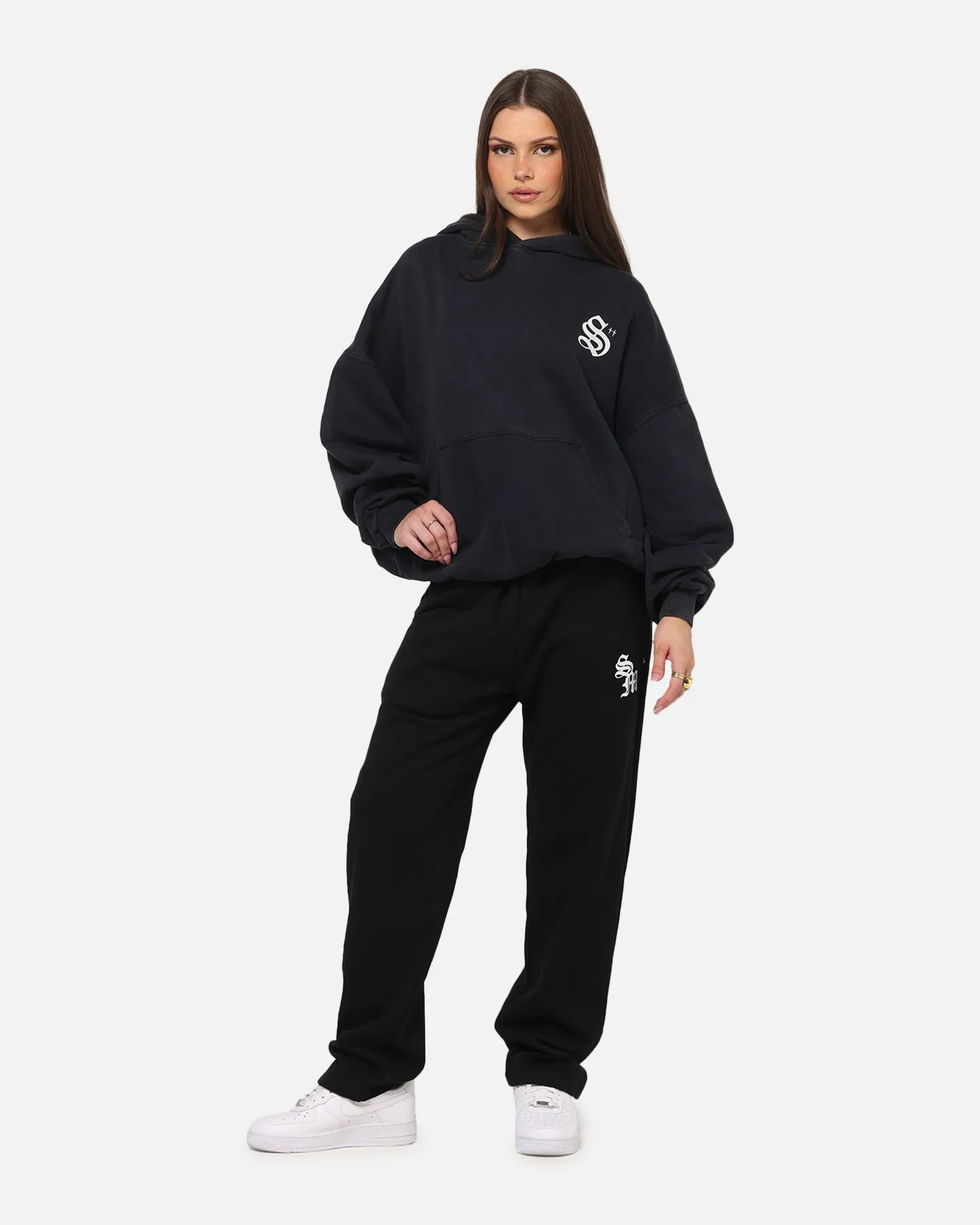 High Neck Date Night Casual Saint Morta Shadow Mark Hoodie Black