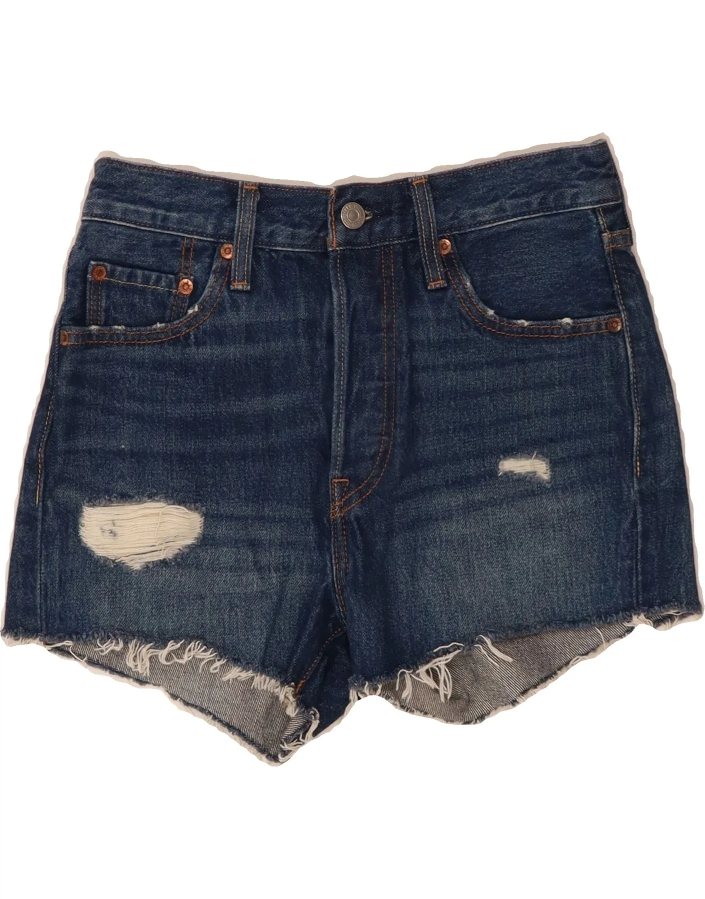 LEVI'S Womens Distressed Denim Shorts W25 XS Navy Blue Cotton Modern Cut Travel Wear