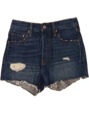 LEVI'S Womens Distressed Denim Shorts W25 XS Navy Blue Cotton Modern Cut Travel Wear