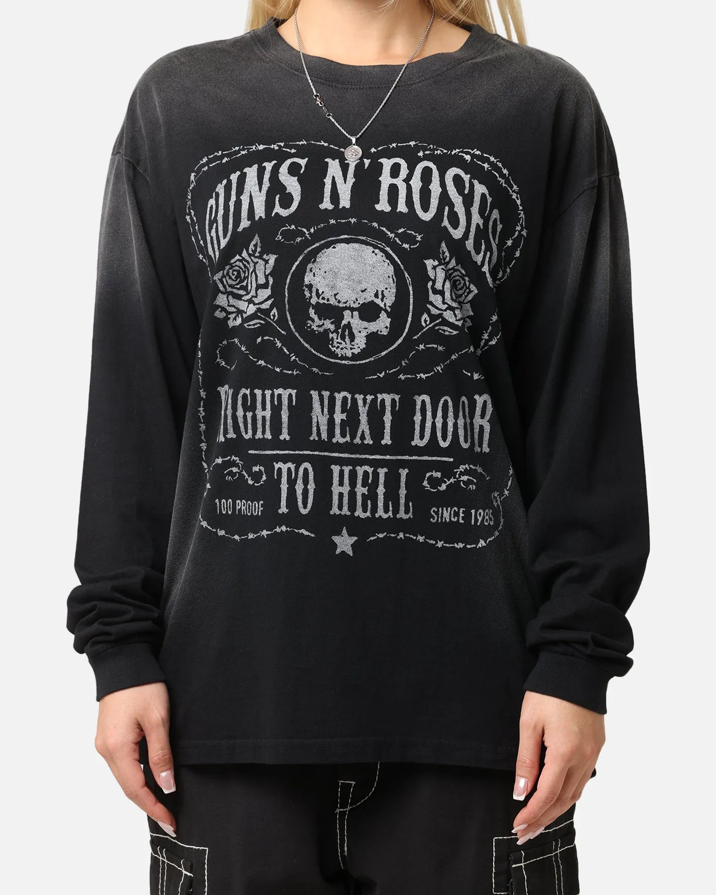 Guns N Roses Next Door To Hell Long Sleeve T-Shirt Washed Black Limited Edition