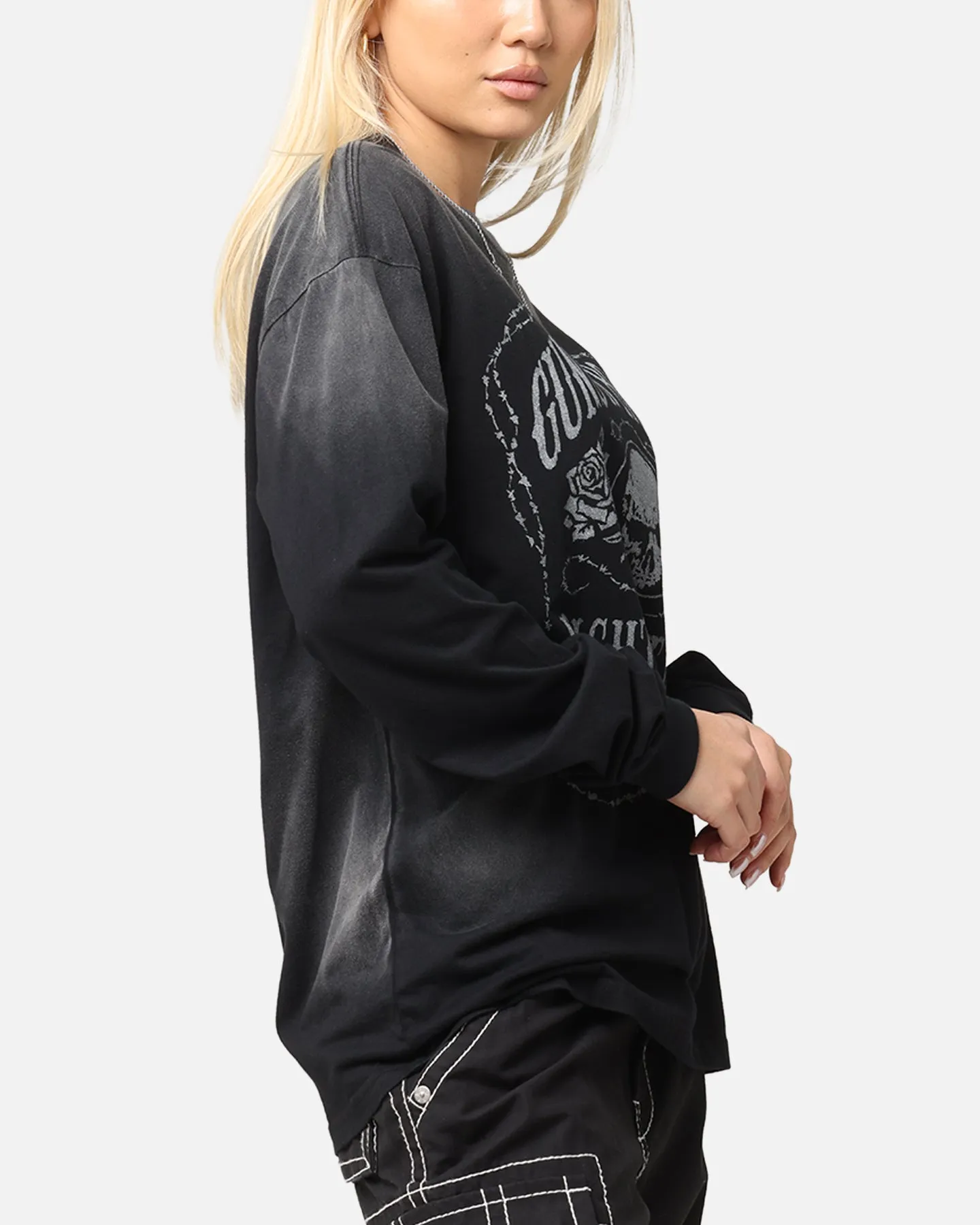 Eco Friendly Dye Sustainable Dye Process Guns N Roses Next Door To Hell Long Sleeve T-Shirt Washed Black