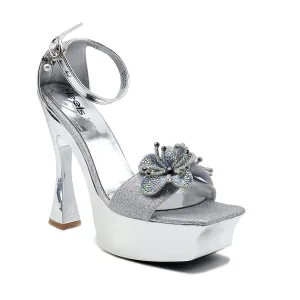 Luxe Leather Heels Soft Sole High Heels Silver Bridal Sandal 066688