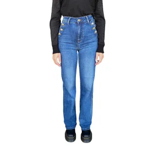 Anytime Look Griffai pantalone jeans da donna a palazzo con bottoni DGF4420 blu medio