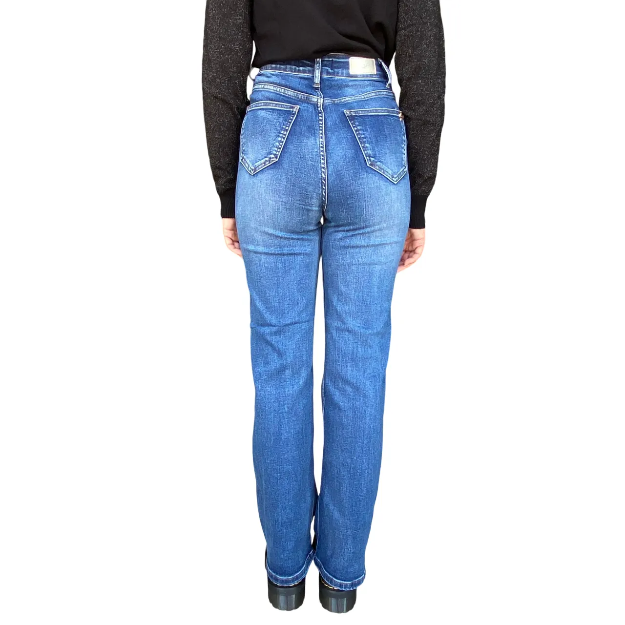 Griffai pantalone jeans da donna a palazzo con bottoni DGF4420 blu medio True Comfort