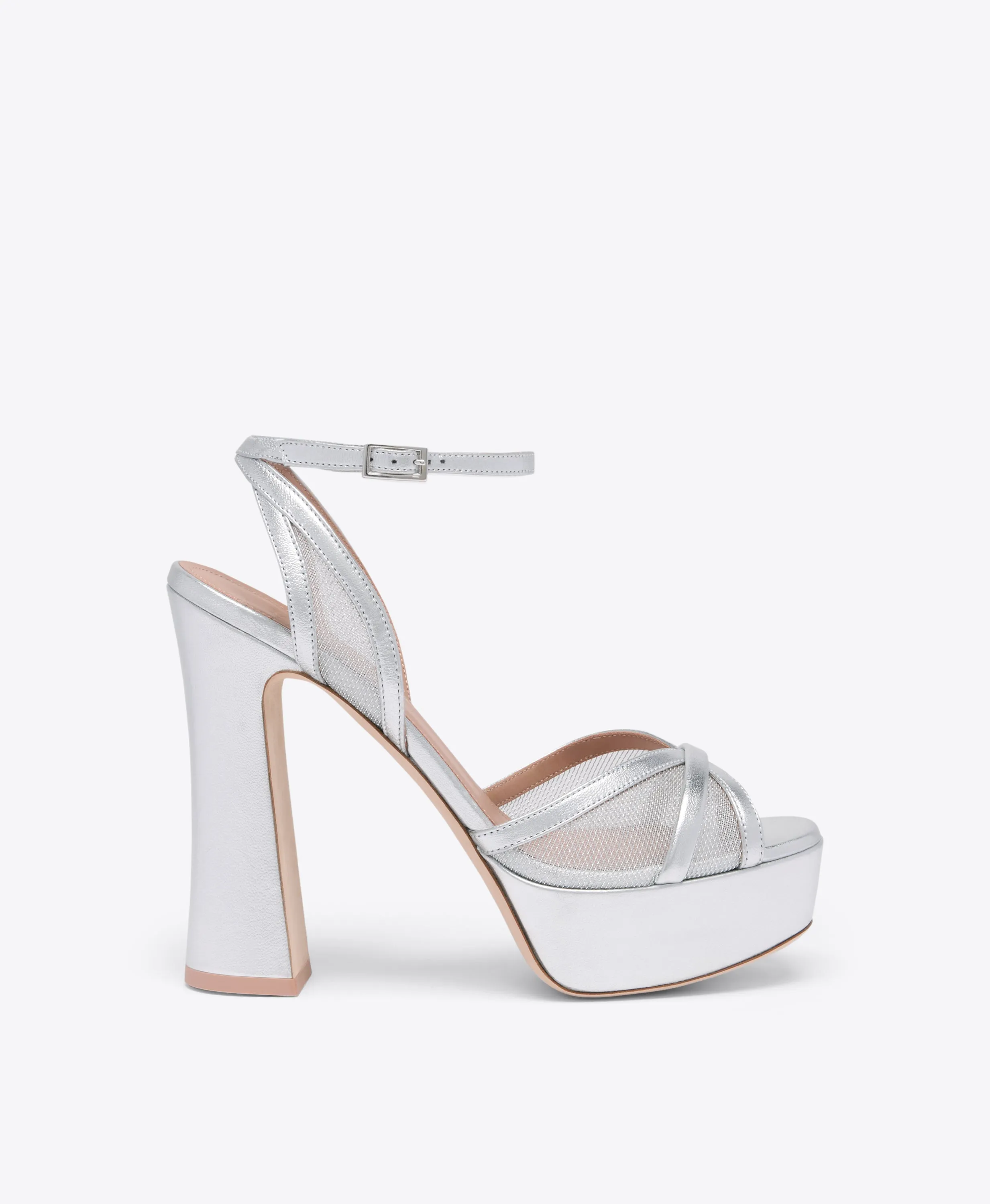 Smooth Soles Sylvie 125 Silver Metallic Mesh Platform Sandals