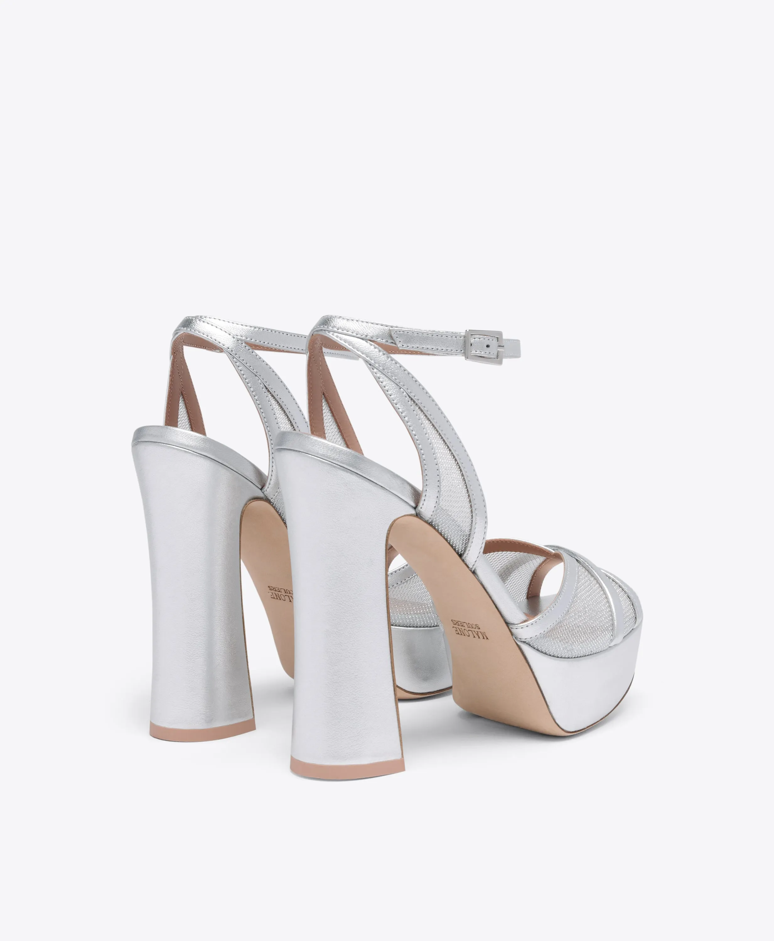 Energetic Mood Slip On Style Sylvie 125 Silver Metallic Mesh Platform Sandals