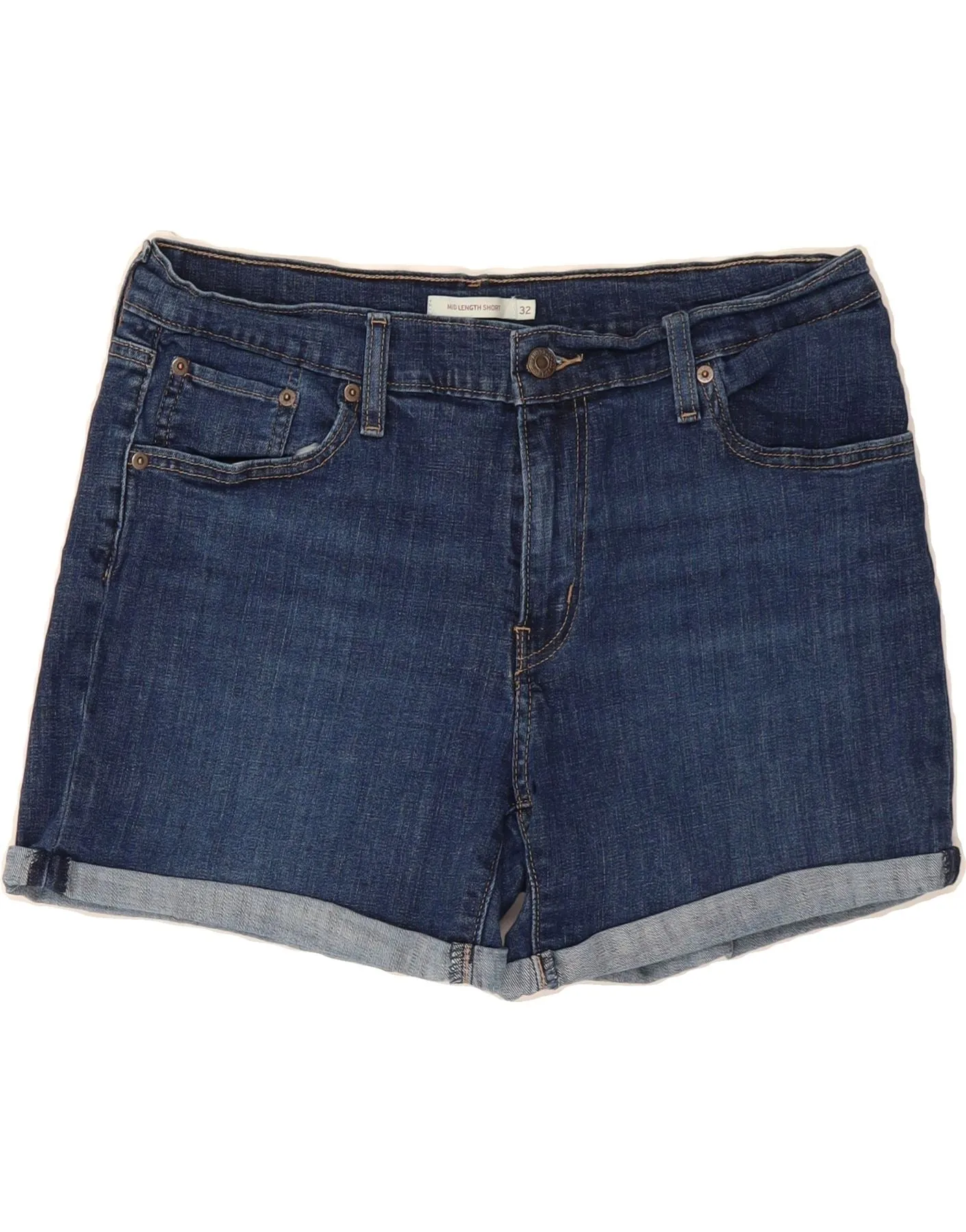 LEVI'S Womens Denim Shorts W32 Large Navy Blue Comfort Waist No Pinch