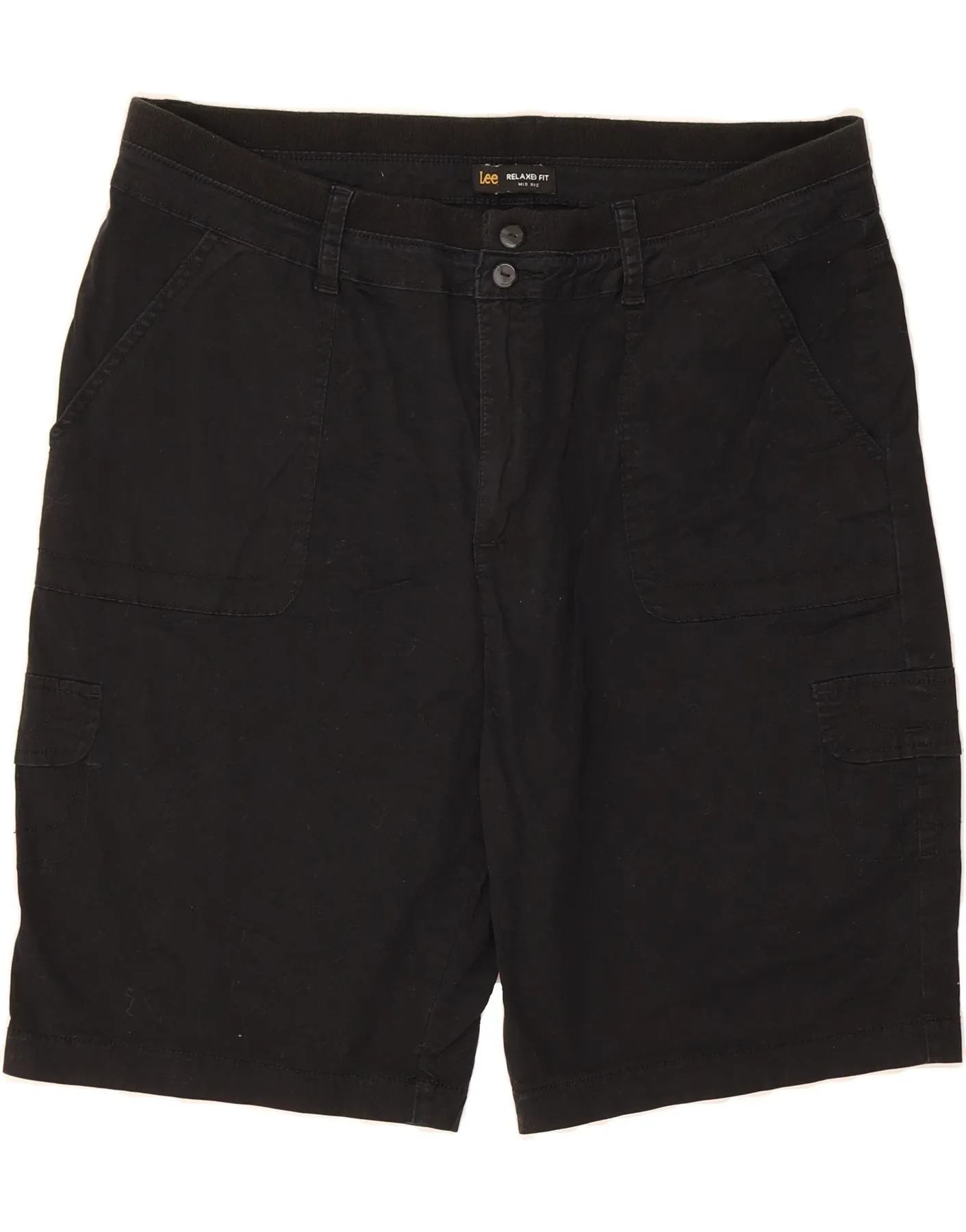 Layer Ready Cap LEE Womens Mid Rise Relaxed Fit Cargo Shorts US 18 2XL W38  Black Cotton