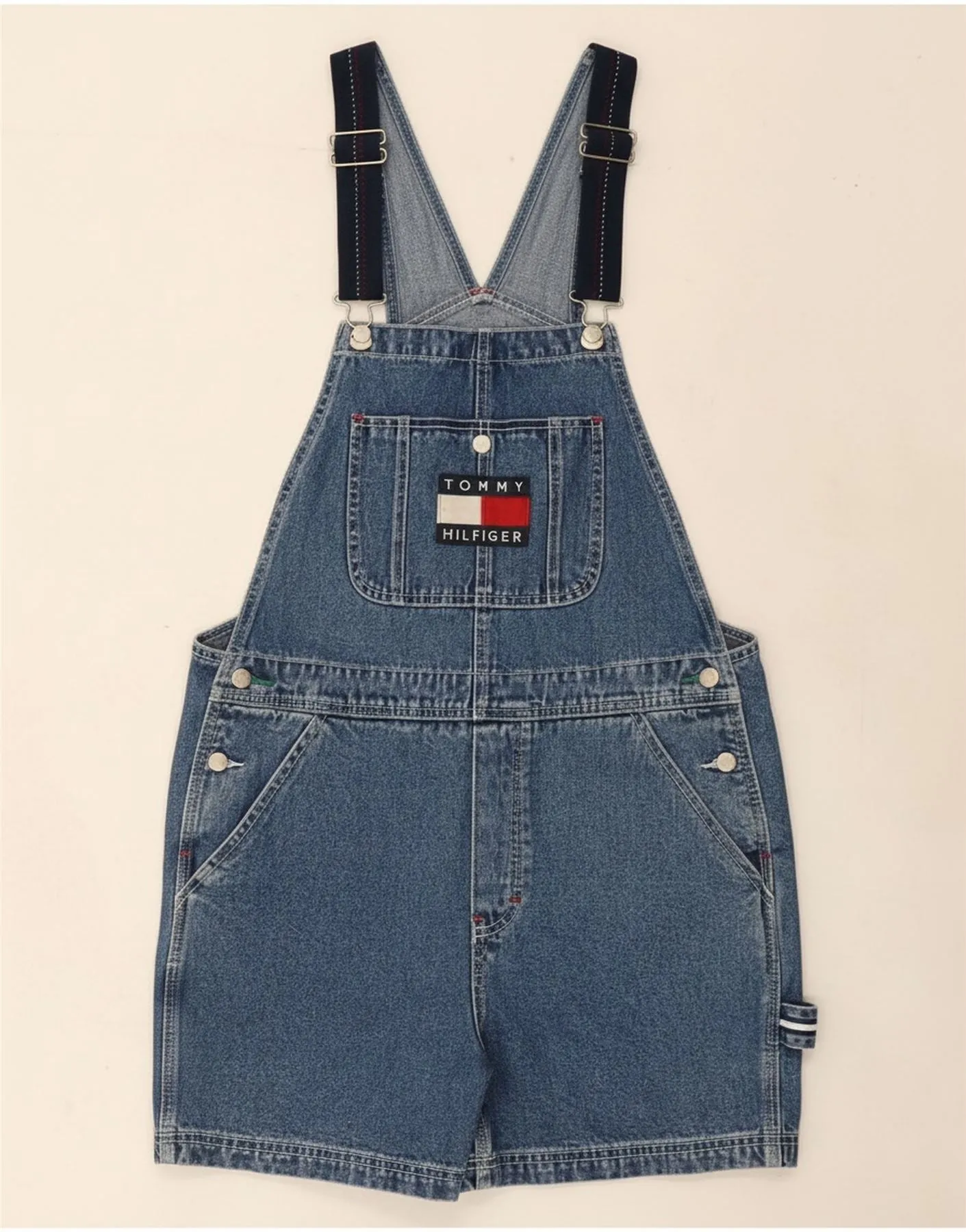 animal print shorts TOMMY HILFIGER Womens Graphic Dungarees Shorts Large W34 Blue Cotton
