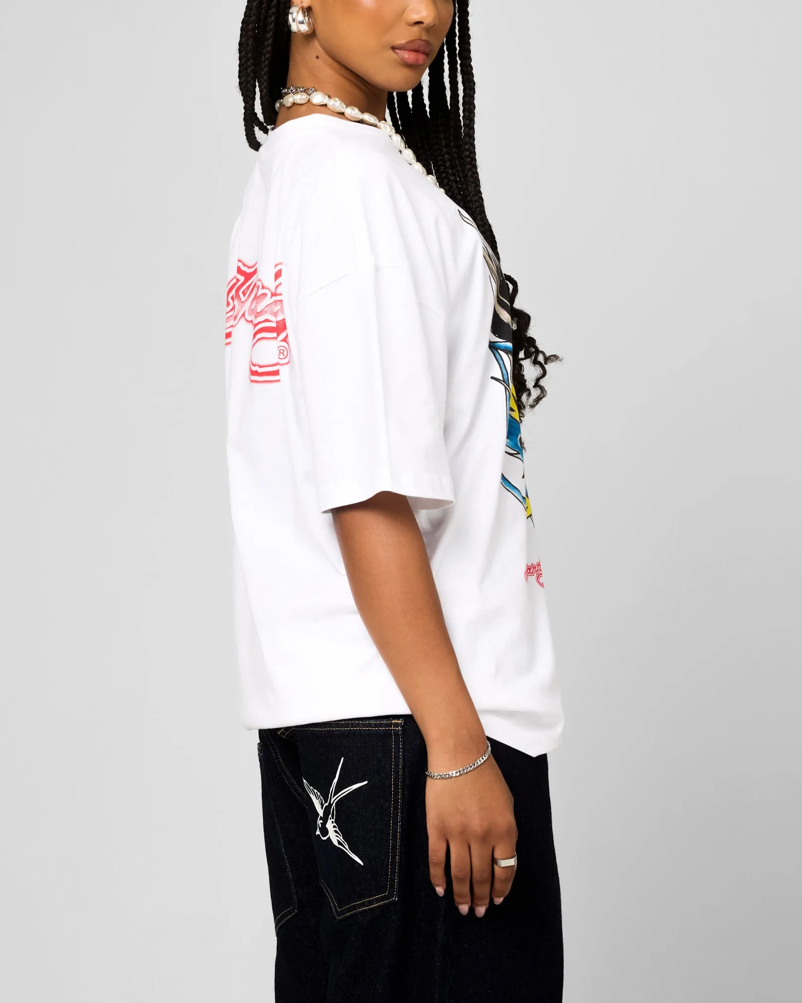 Ed Hardy Blue Dragon T-Shirt White Reinforced Neckline