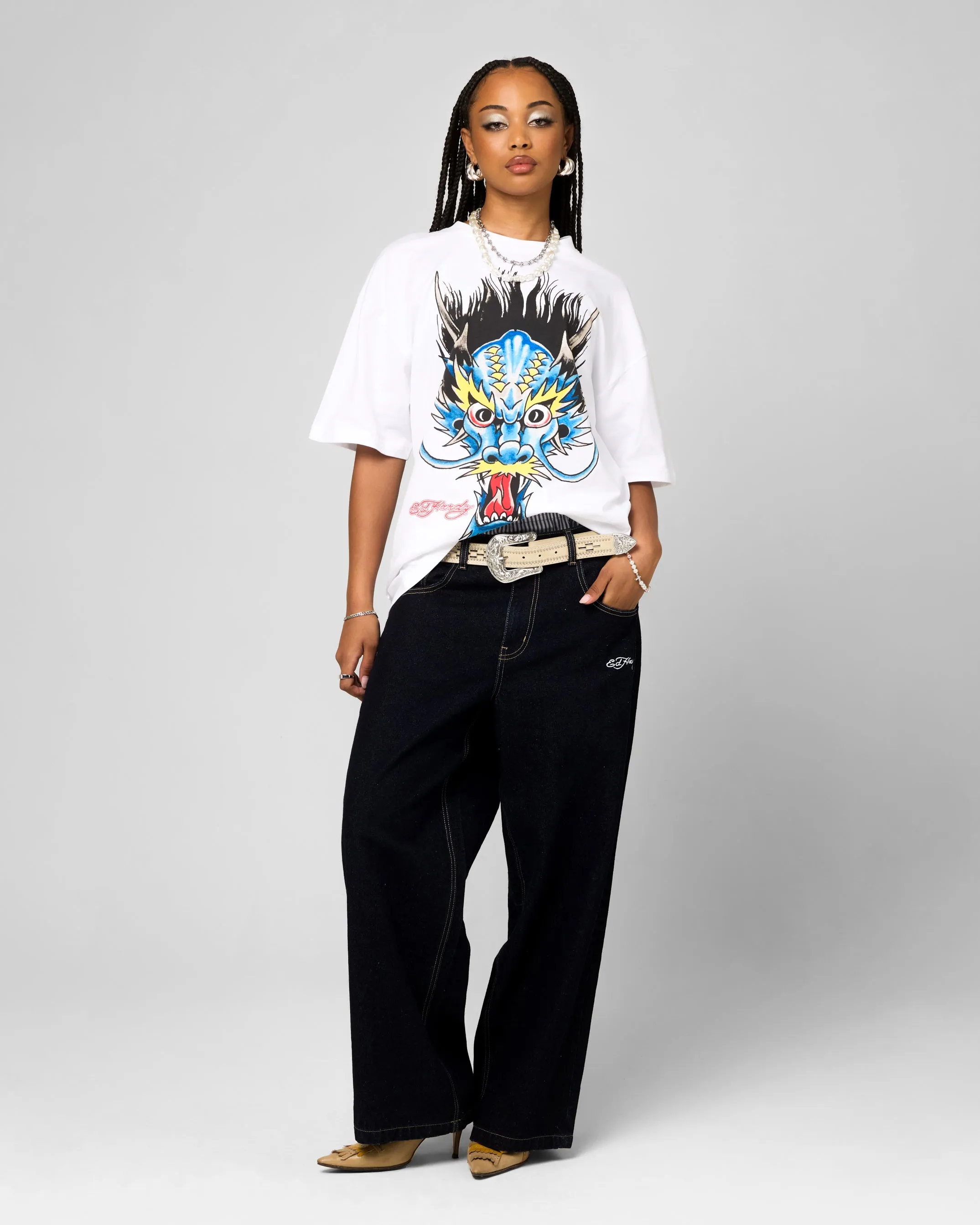 Weekend Style Trend Ed Hardy Blue Dragon T-Shirt White