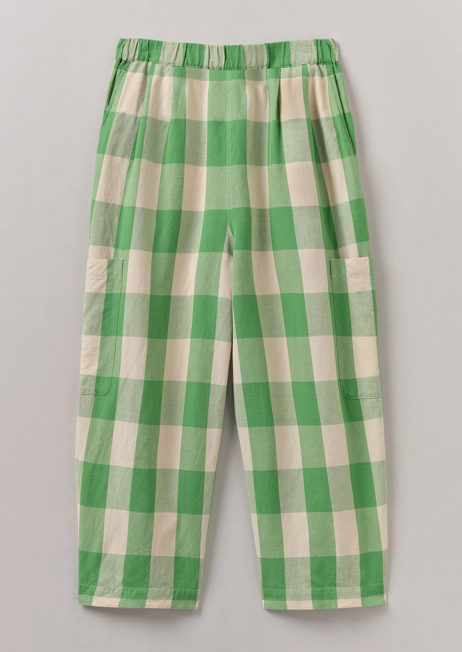Comfortable Fashion Gingham Linen Cotton Pants | Lawn Green/Pulp