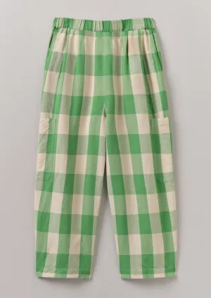 Comfortable Fashion Gingham Linen Cotton Pants | Lawn Green/Pulp