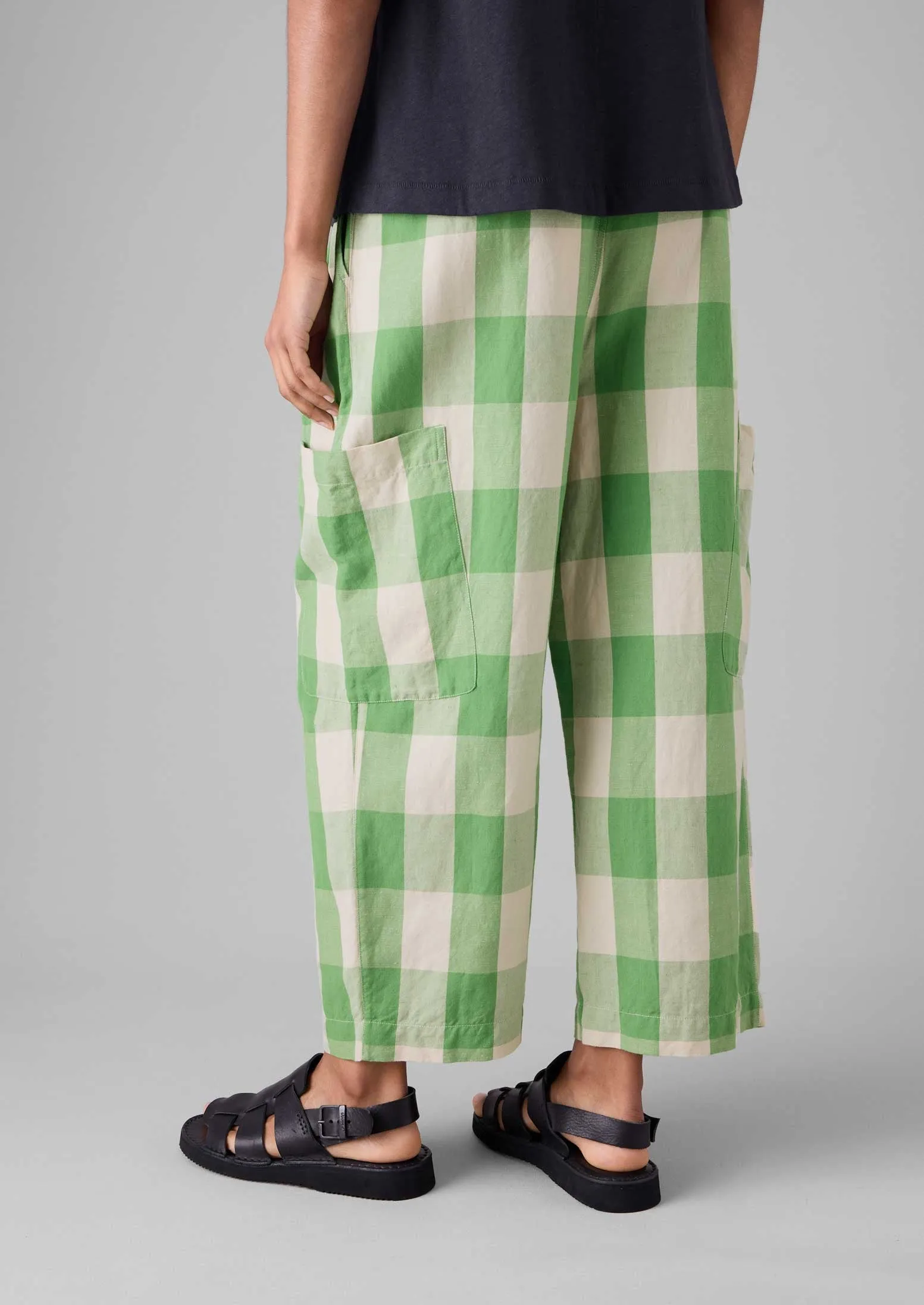 Gingham Linen Cotton Pants | Lawn Green/Pulp Padded hips Slim Waist