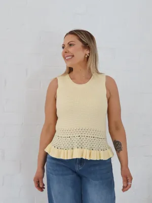 Skye Top- Butter Yellow Stretch Fiber Blend Smooth - operating