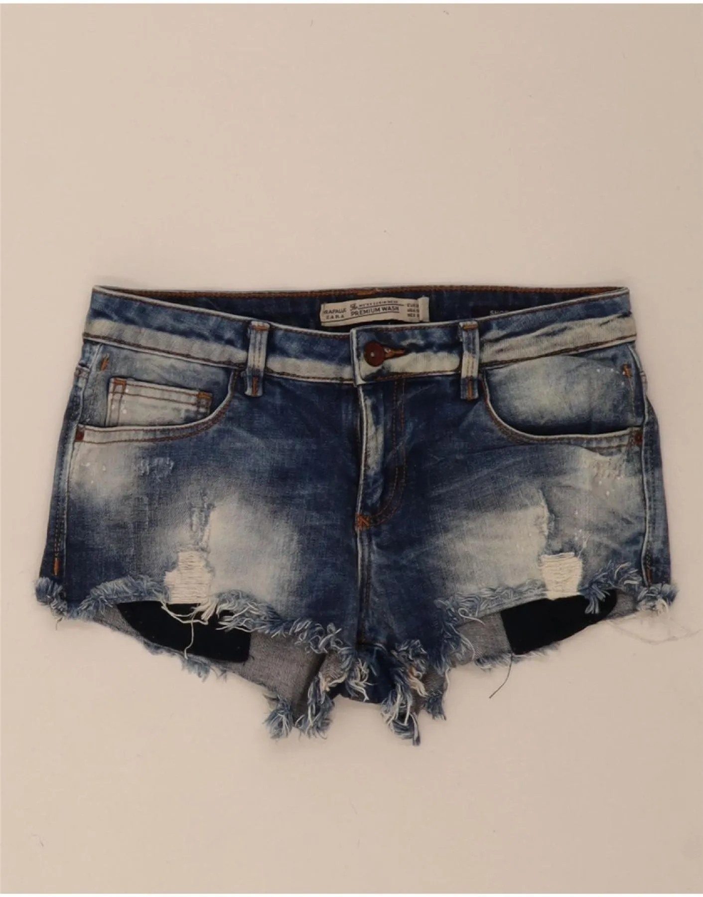 Casual Fit Sporty Vibe Wear ZARA Womens Distressed Denim Shorts EU 36 XS W26  Blue